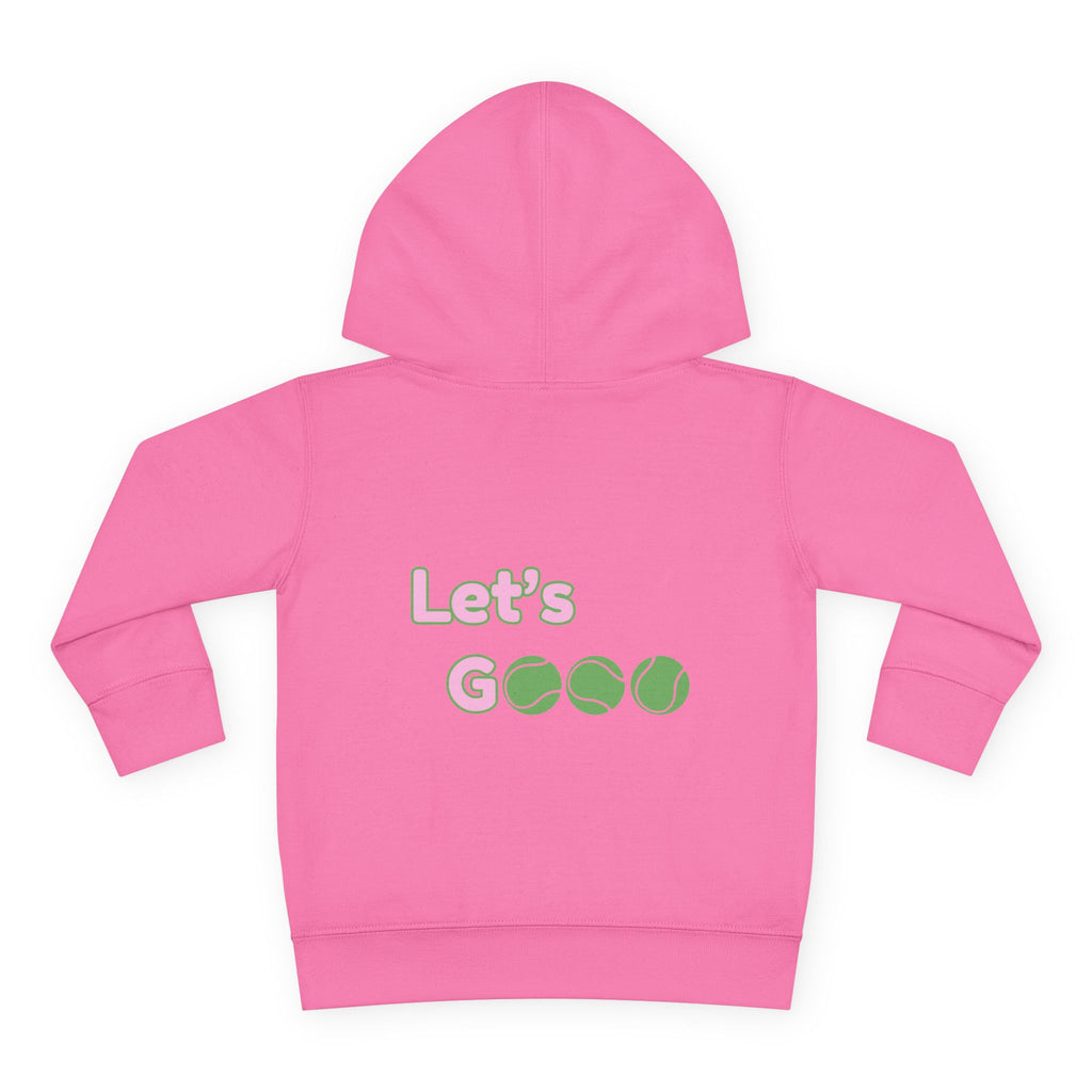 Girl Toddler's Junior Hoodie — “Let’s Go” Tennis Graphic Sweatshirt (Pink & Green)