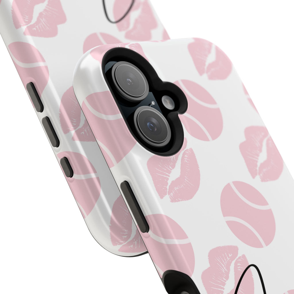 Impact-Resistant Phone Case - 'J'adore le tennis', pink tennis balls/lips