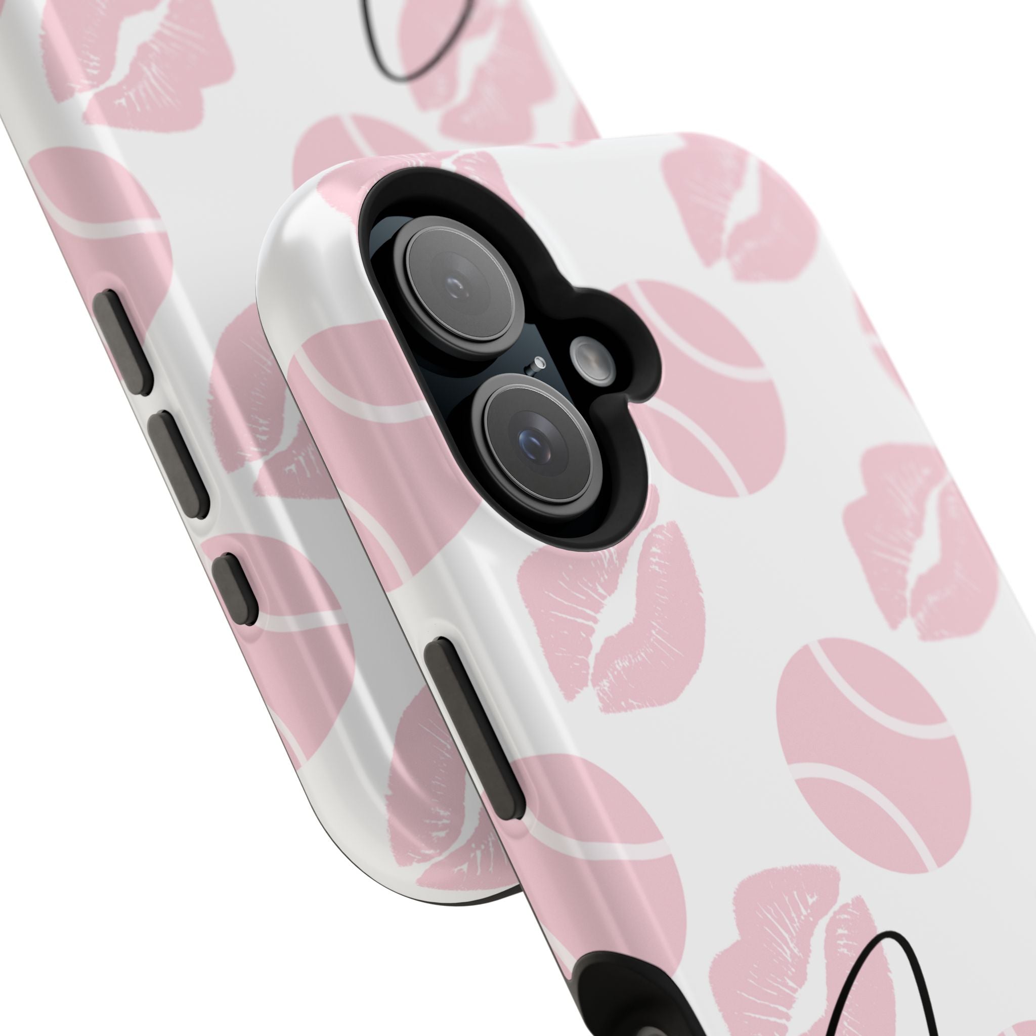 Impact-Resistant Phone Case - 'J'adore le tennis', pink tennis balls/lips