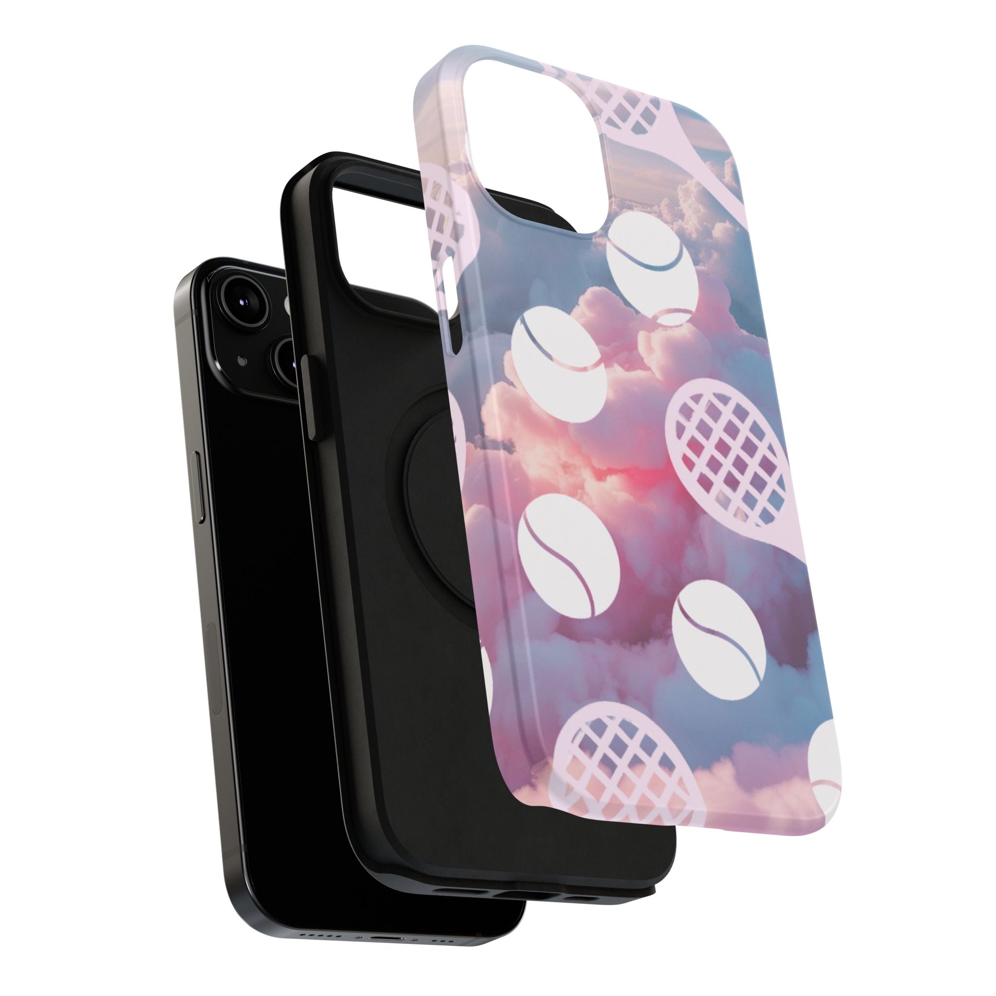 Tennis Impact-Resistant Phone Case — Tennis Rackets & Balls on Cloudscape