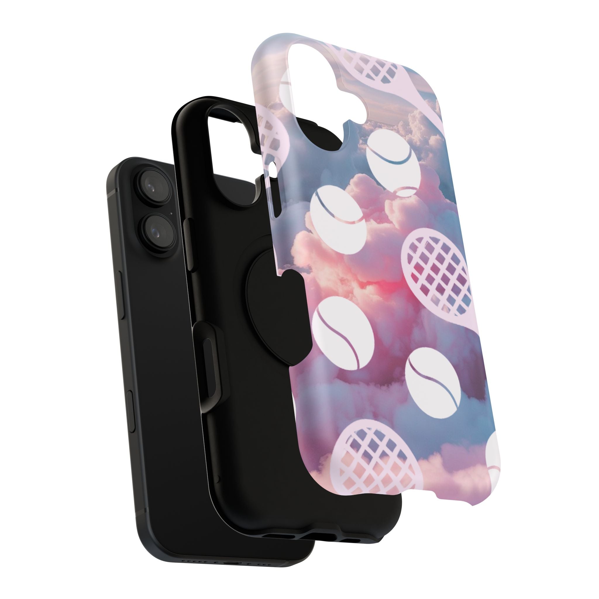 Tennis Impact-Resistant Phone Case — Tennis Rackets & Balls on Cloudscape