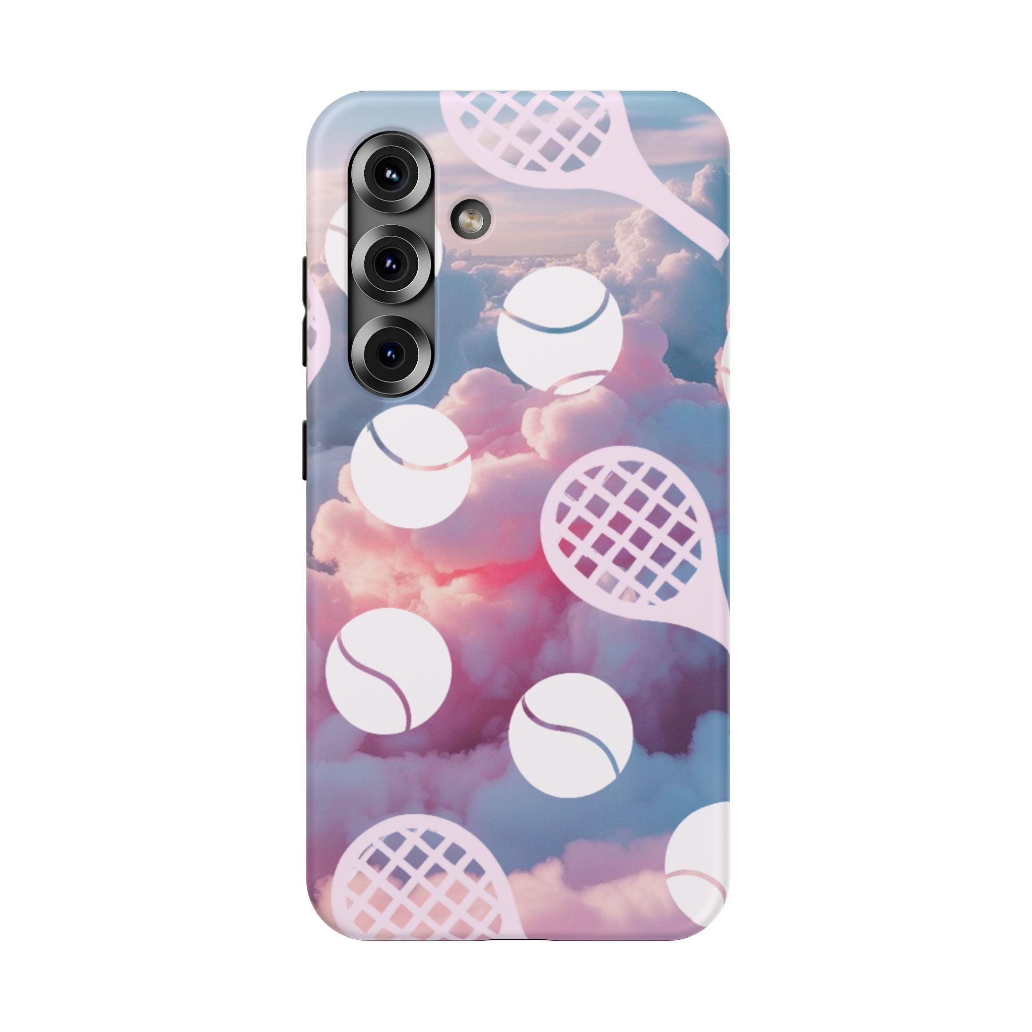 Tennis Impact-Resistant Phone Case — Tennis Rackets & Balls on Cloudscape