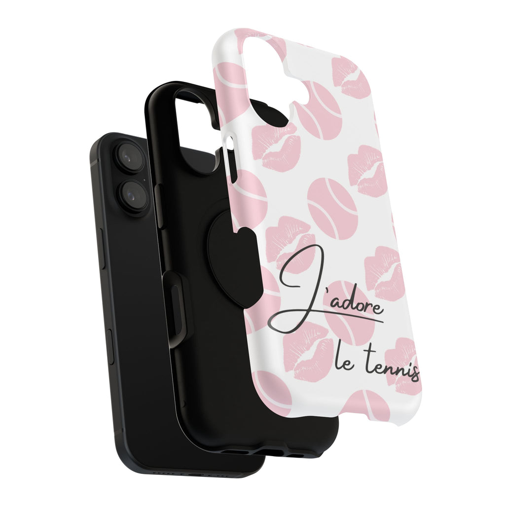 Impact-Resistant Phone Case - 'J'adore le tennis', pink tennis balls/lips