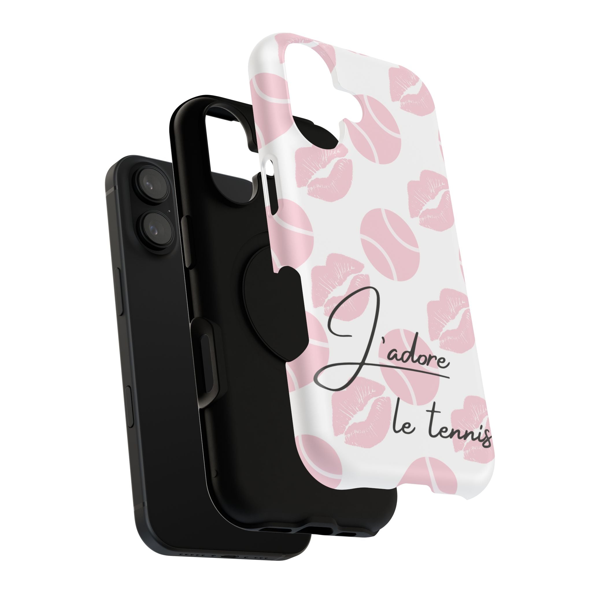 Impact-Resistant Phone Case - 'J'adore le tennis', pink tennis balls/lips