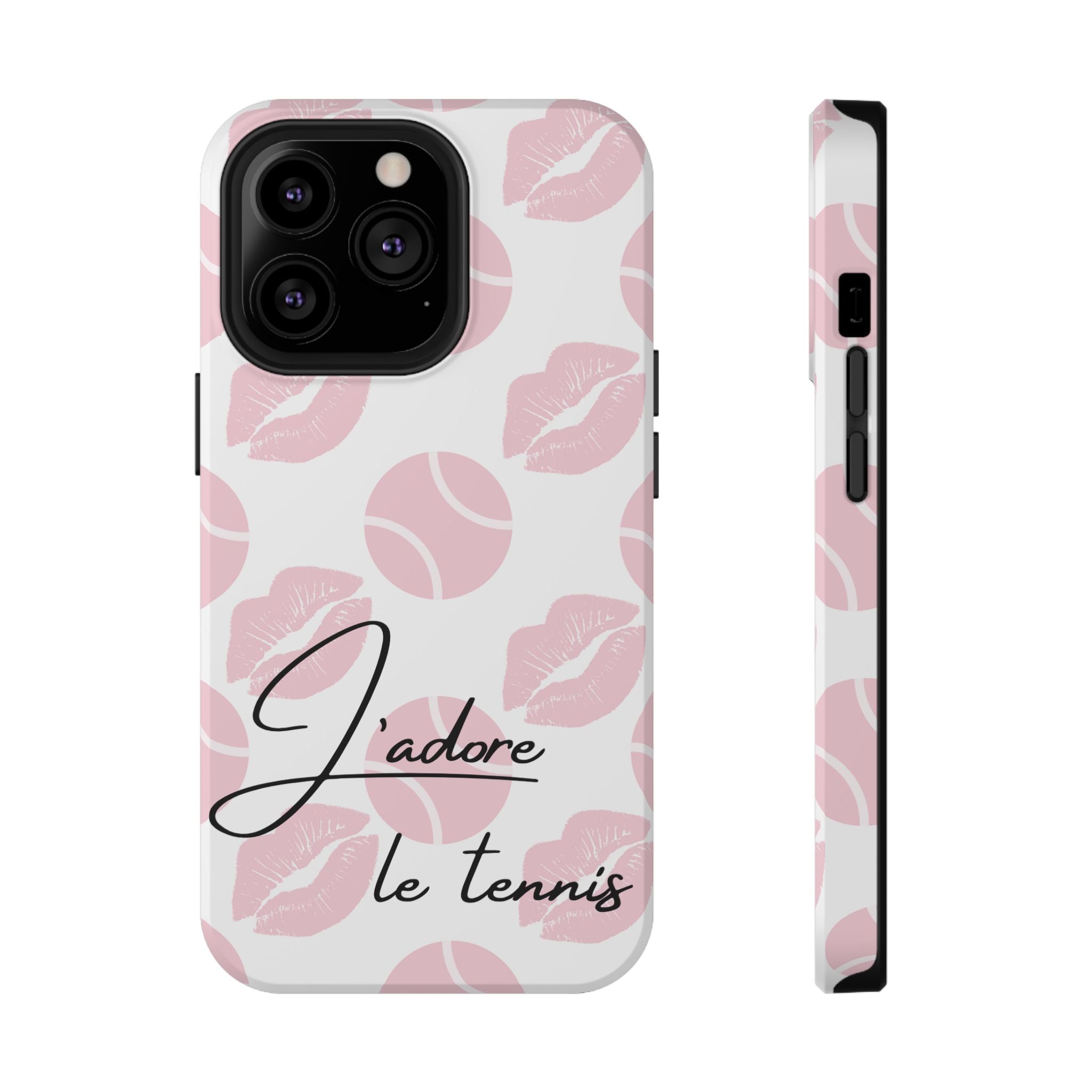 Impact-Resistant Phone Case - 'J'adore le tennis', pink tennis balls/lips