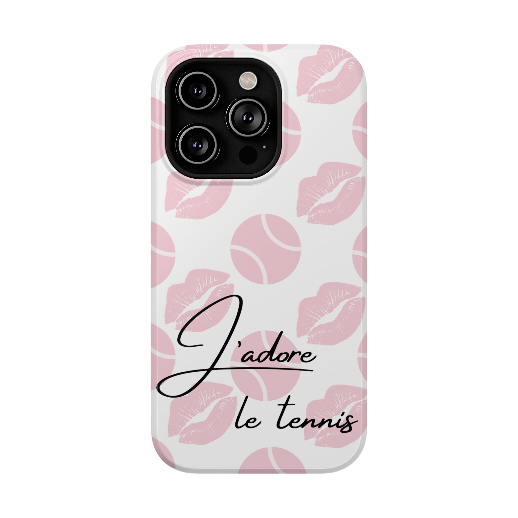 Impact-Resistant Phone Case - 'J'adore le tennis', pink tennis balls/lips
