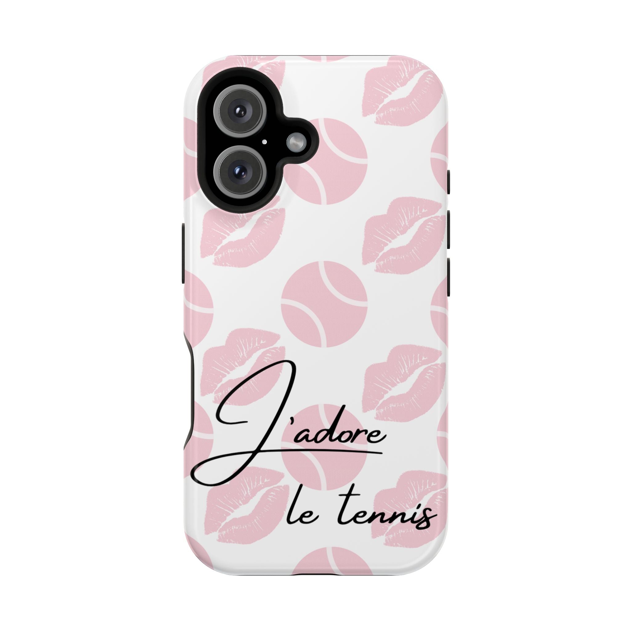 Impact-Resistant Phone Case - 'J'adore le tennis', pink tennis balls/lips