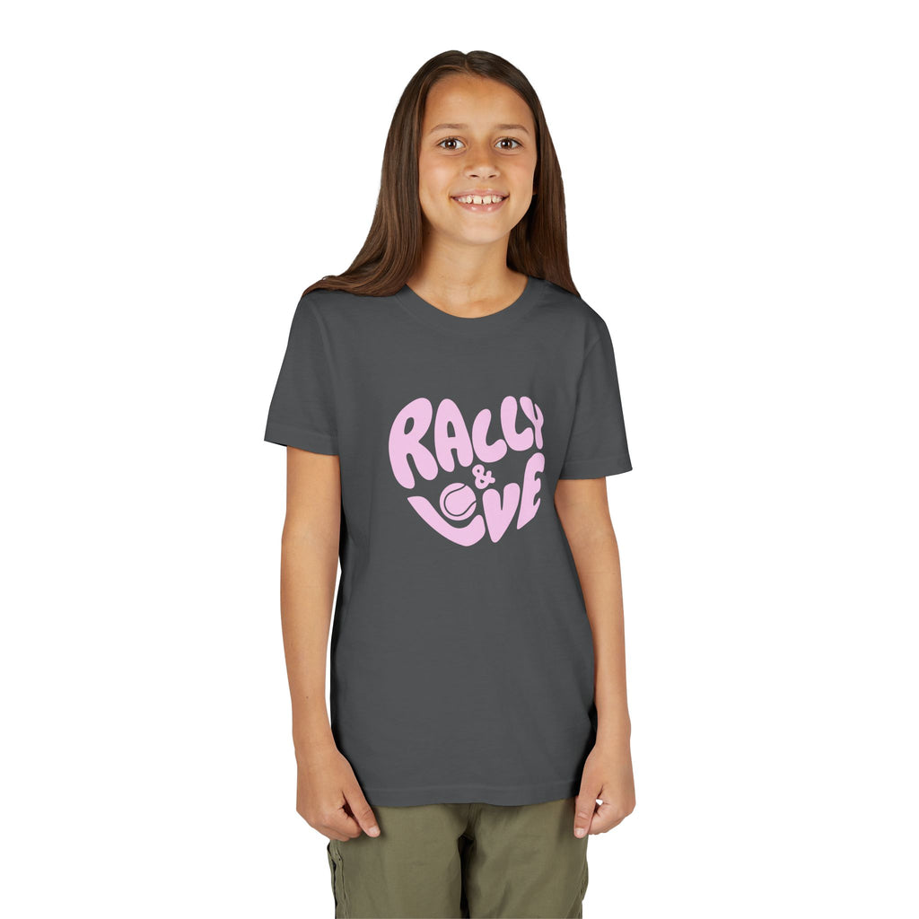Girl's Junior Tee — 'Rally & Love' Heart logo T-Shirt (pink)
