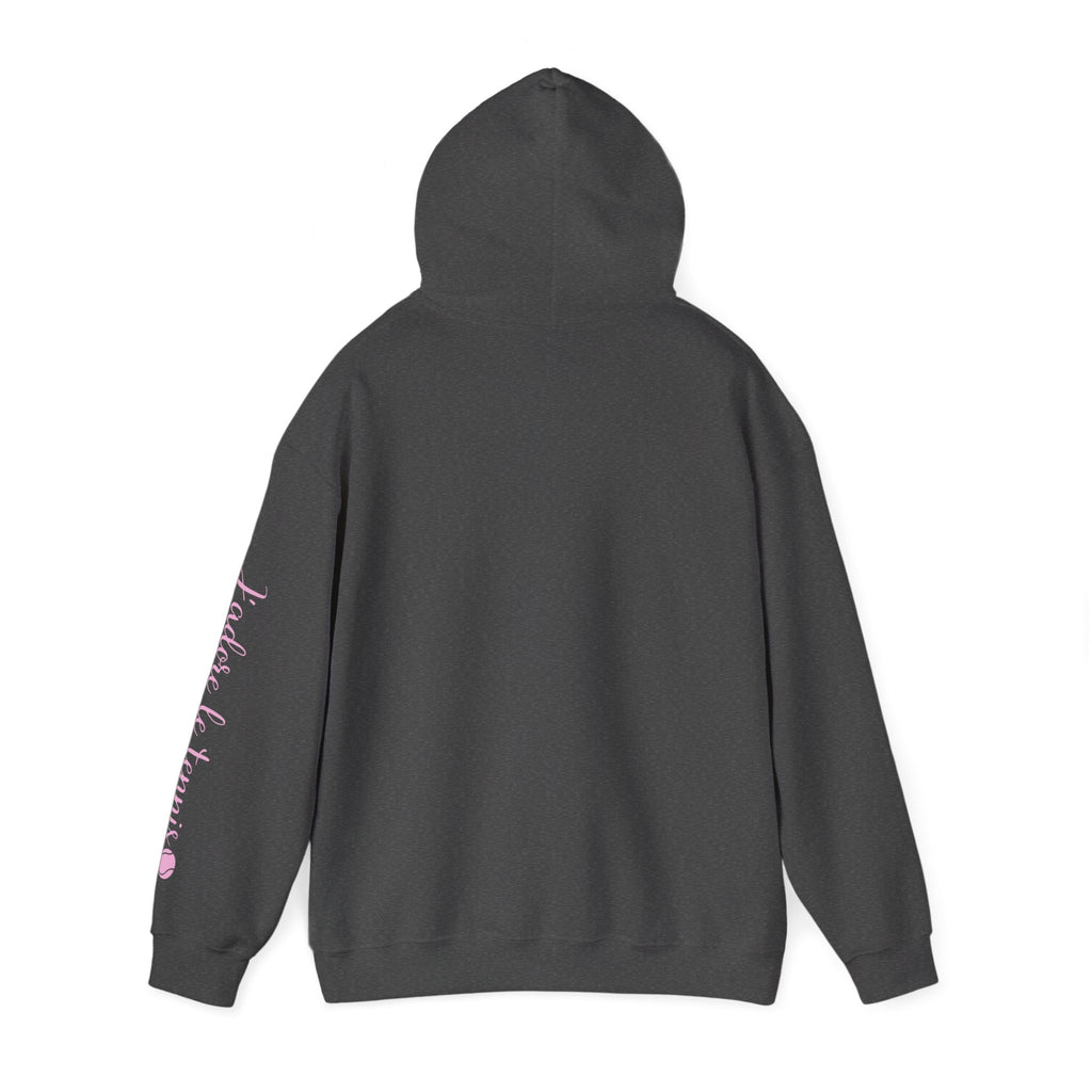 Women's Hoodie sweatshirt — "J'adore le tennis" Tennis Ball Sleeve Design (bubblegum pink)