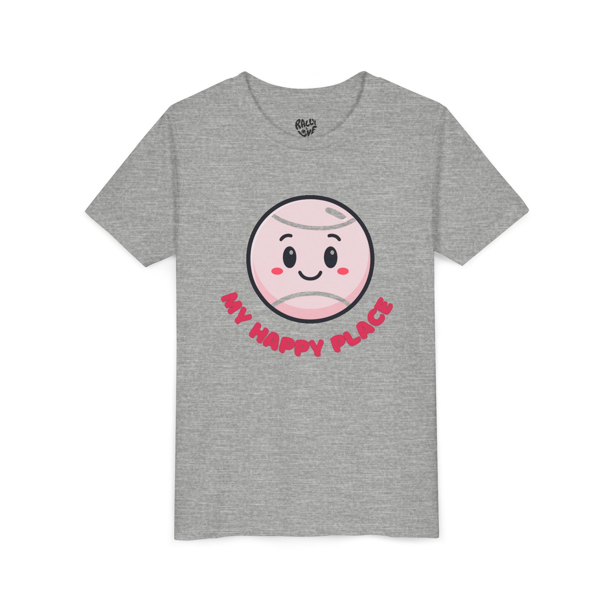 Girl's Junior Tee — Cute Smiling Tennis Ball "My Happy Place" Kids Shirt