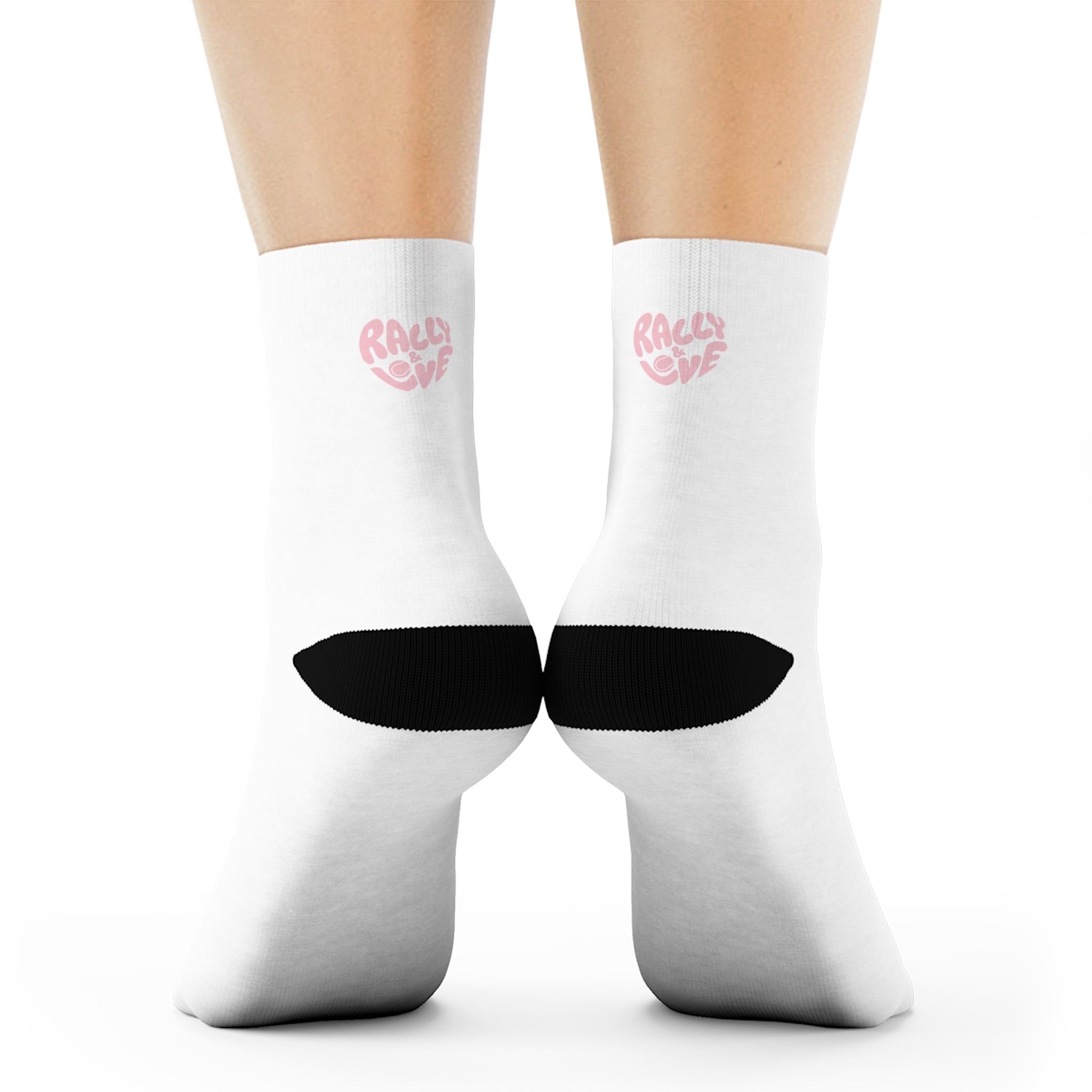 Women's Socks — White/'Rally & Love' Pink Heart Graphic Cotton Crew Socks