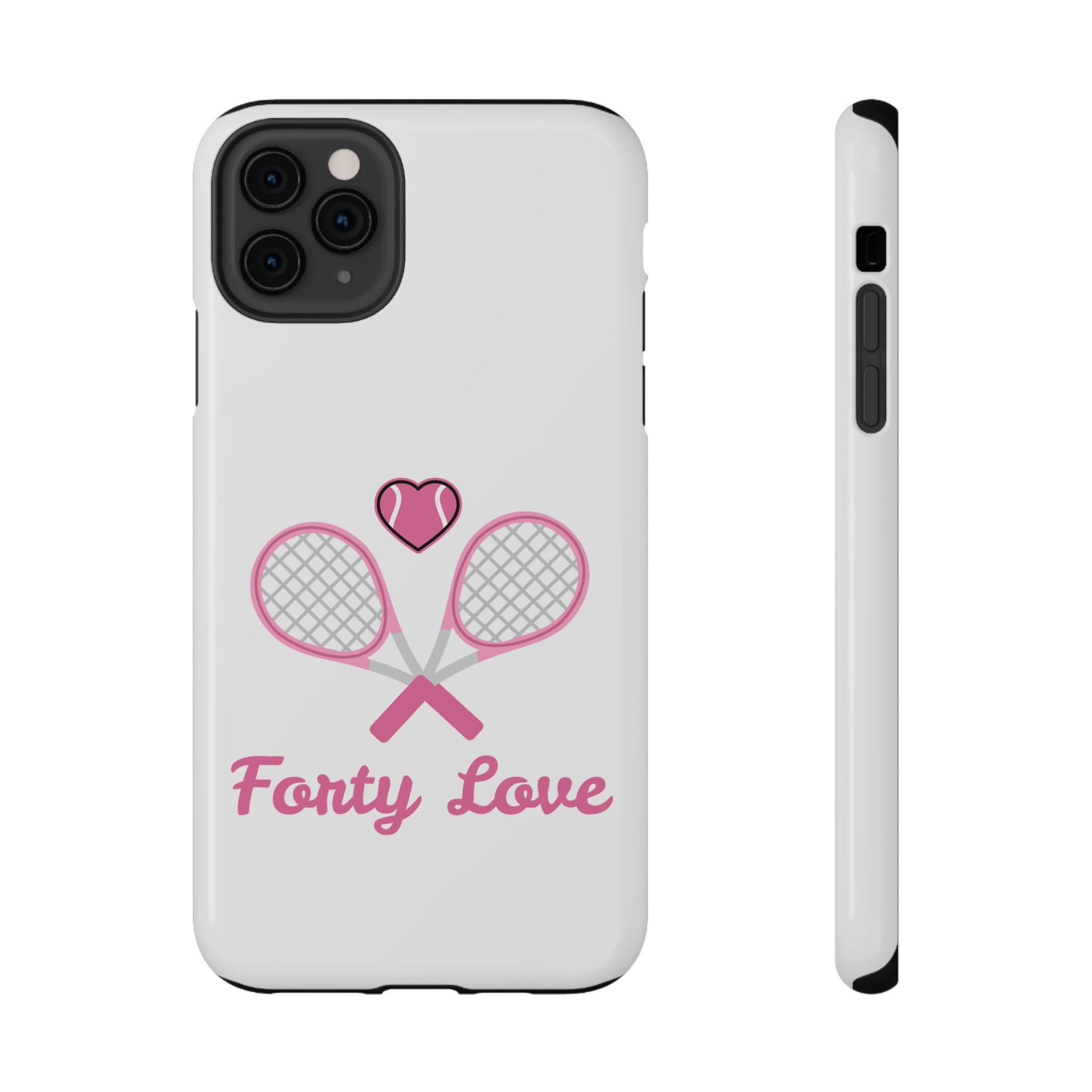 Tennis Impact‑Resistant Phone Case — 'Forty Love', pink/white