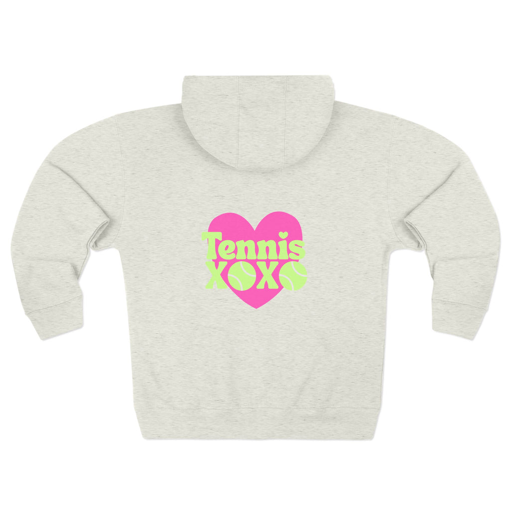 Women's Zip Hoodie — Neon Pink Heart 'XOXO' Tennis Graphic Hoodie
