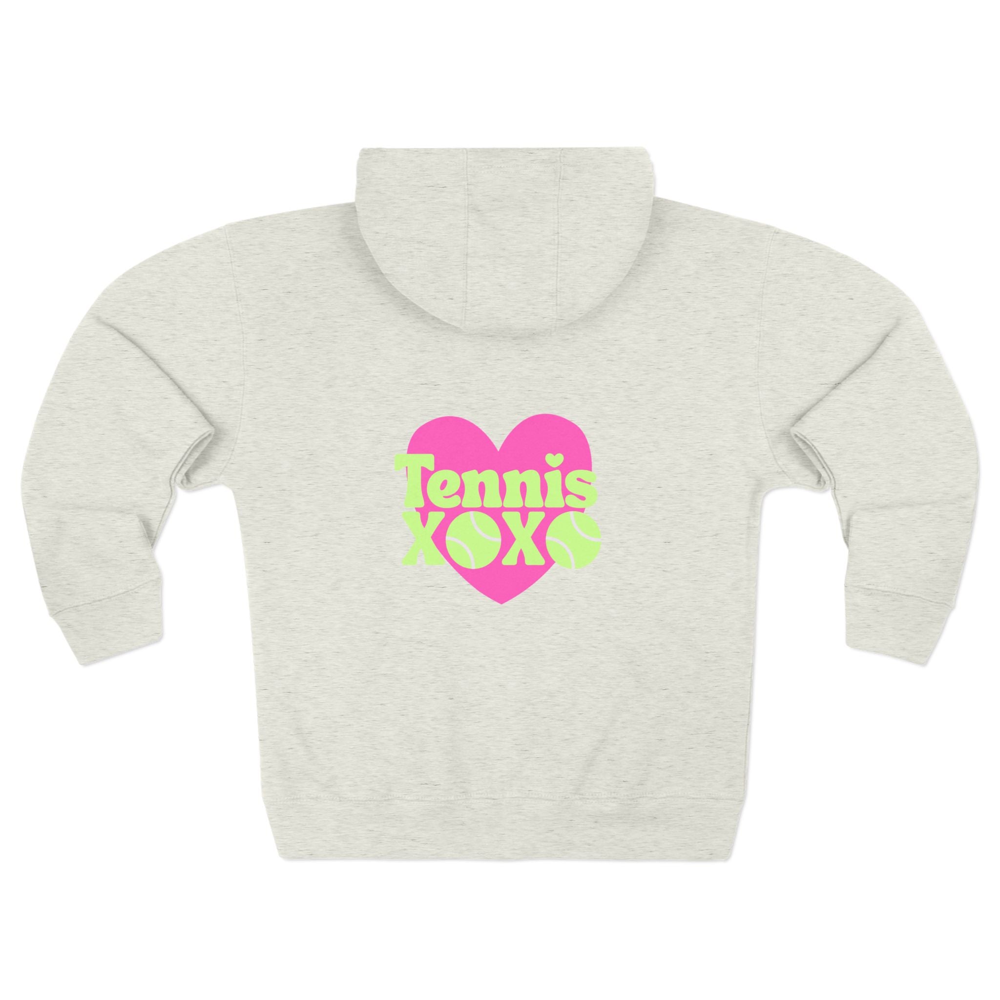 Women's Zip Hoodie — Neon Pink Heart 'XOXO' Tennis Graphic Hoodie