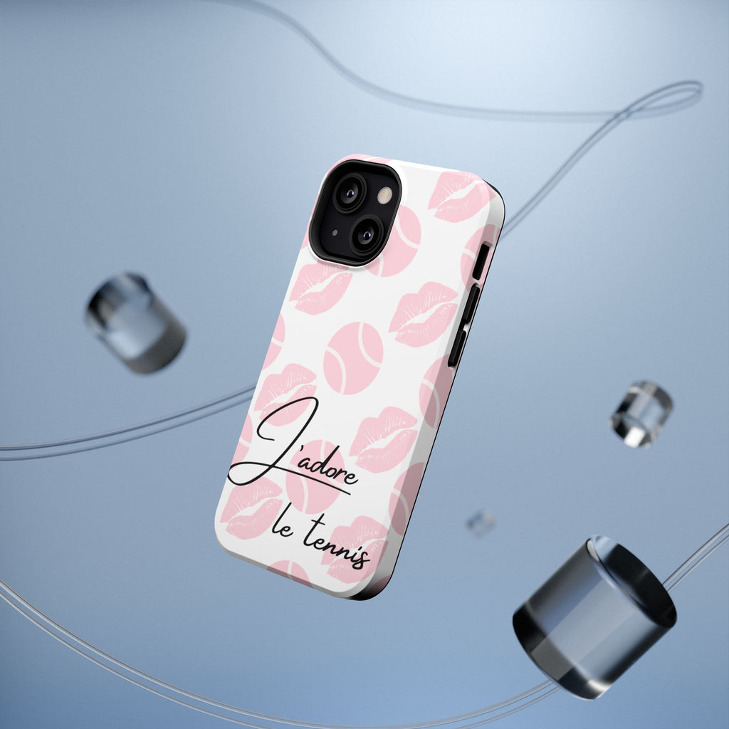 Impact-Resistant Phone Case - 'J'adore le tennis', pink tennis balls/lips