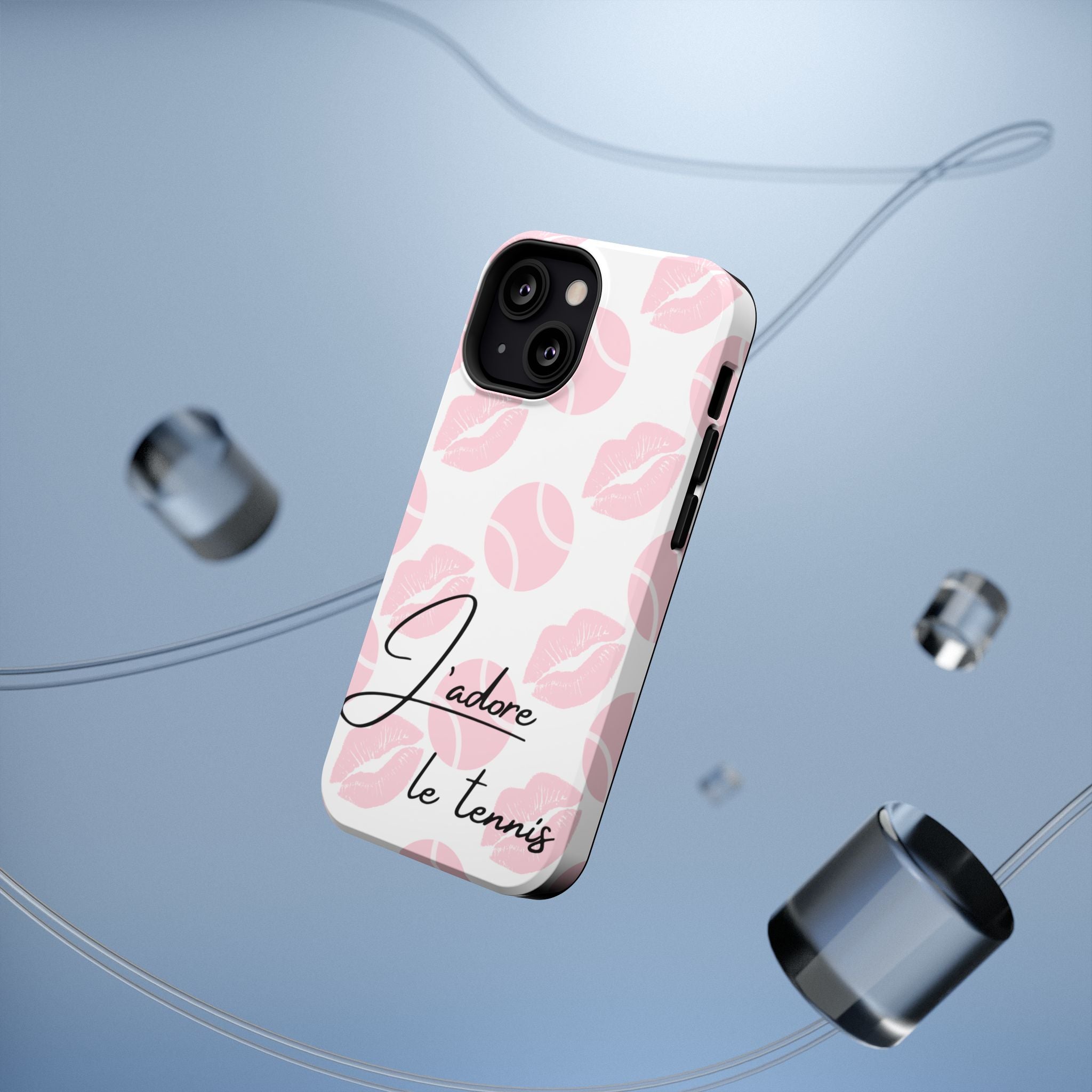 Impact-Resistant Phone Case - 'J'adore le tennis', pink tennis balls/lips
