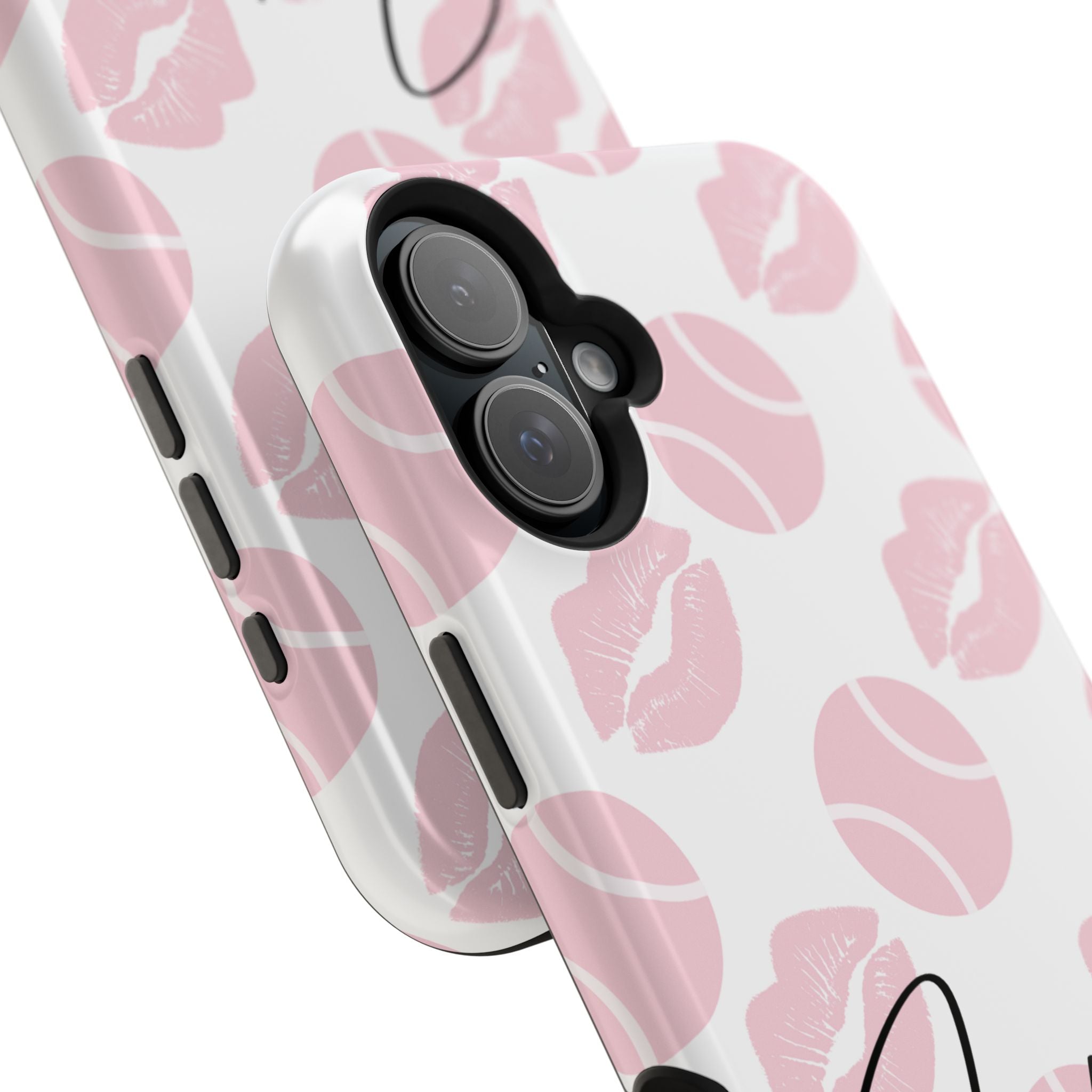 Impact-Resistant Phone Case - 'J'adore le tennis', pink tennis balls/lips