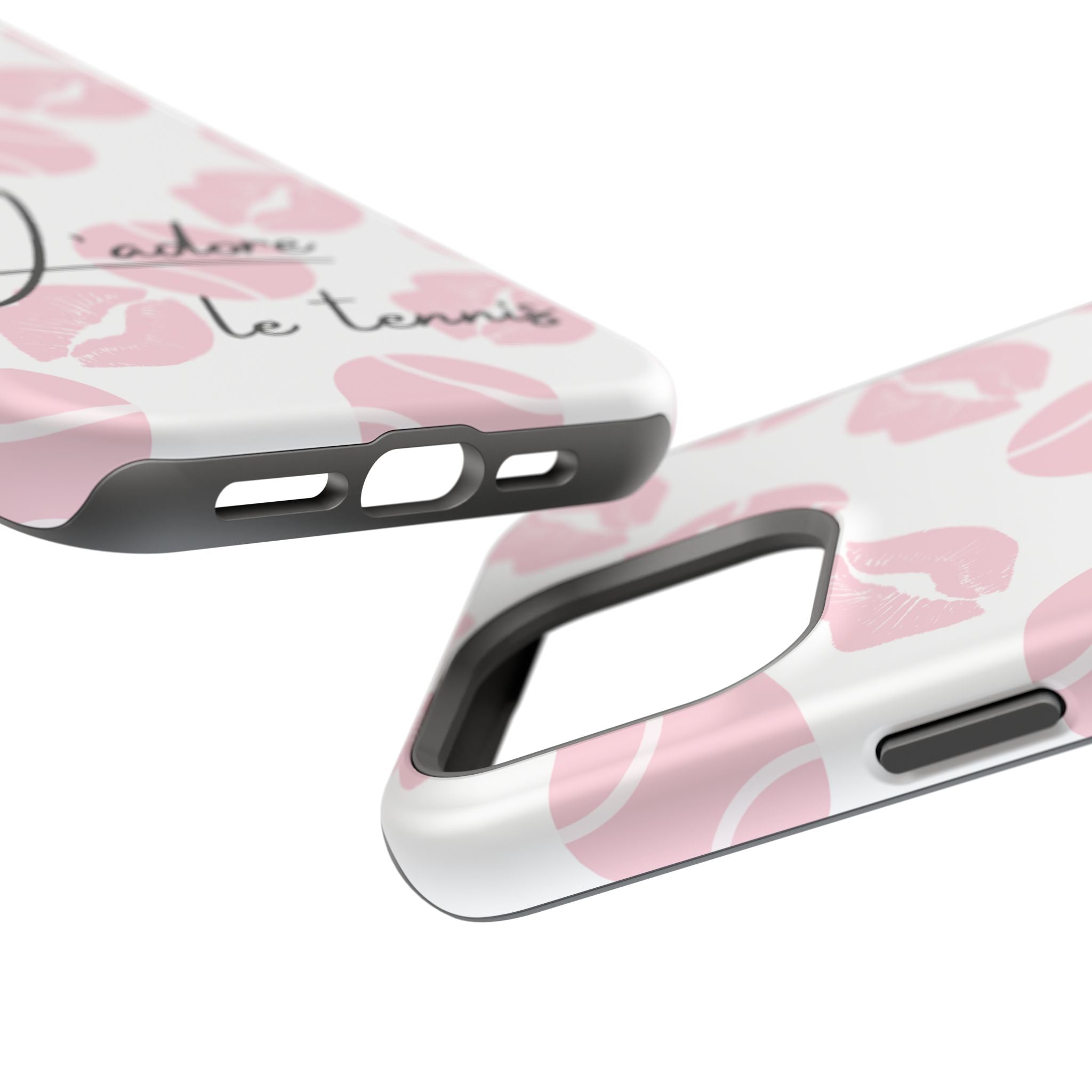 Impact-Resistant Phone Case - 'J'adore le tennis', pink tennis balls/lips