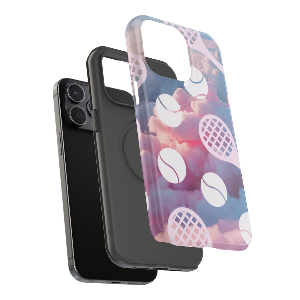 Tennis Impact-Resistant Phone Case — Tennis Rackets & Balls on Cloudscape