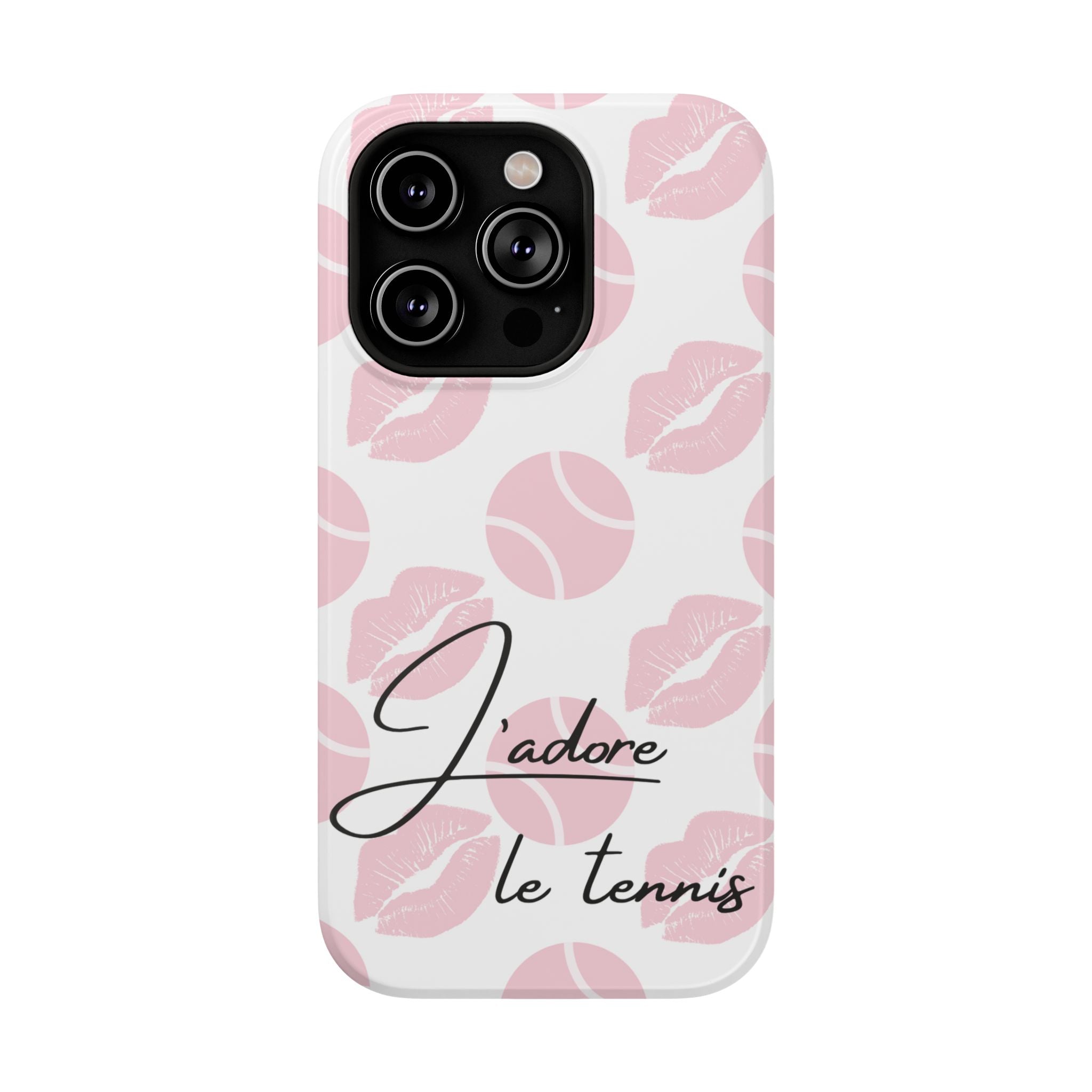 Impact-Resistant Phone Case - 'J'adore le tennis', pink tennis balls/lips