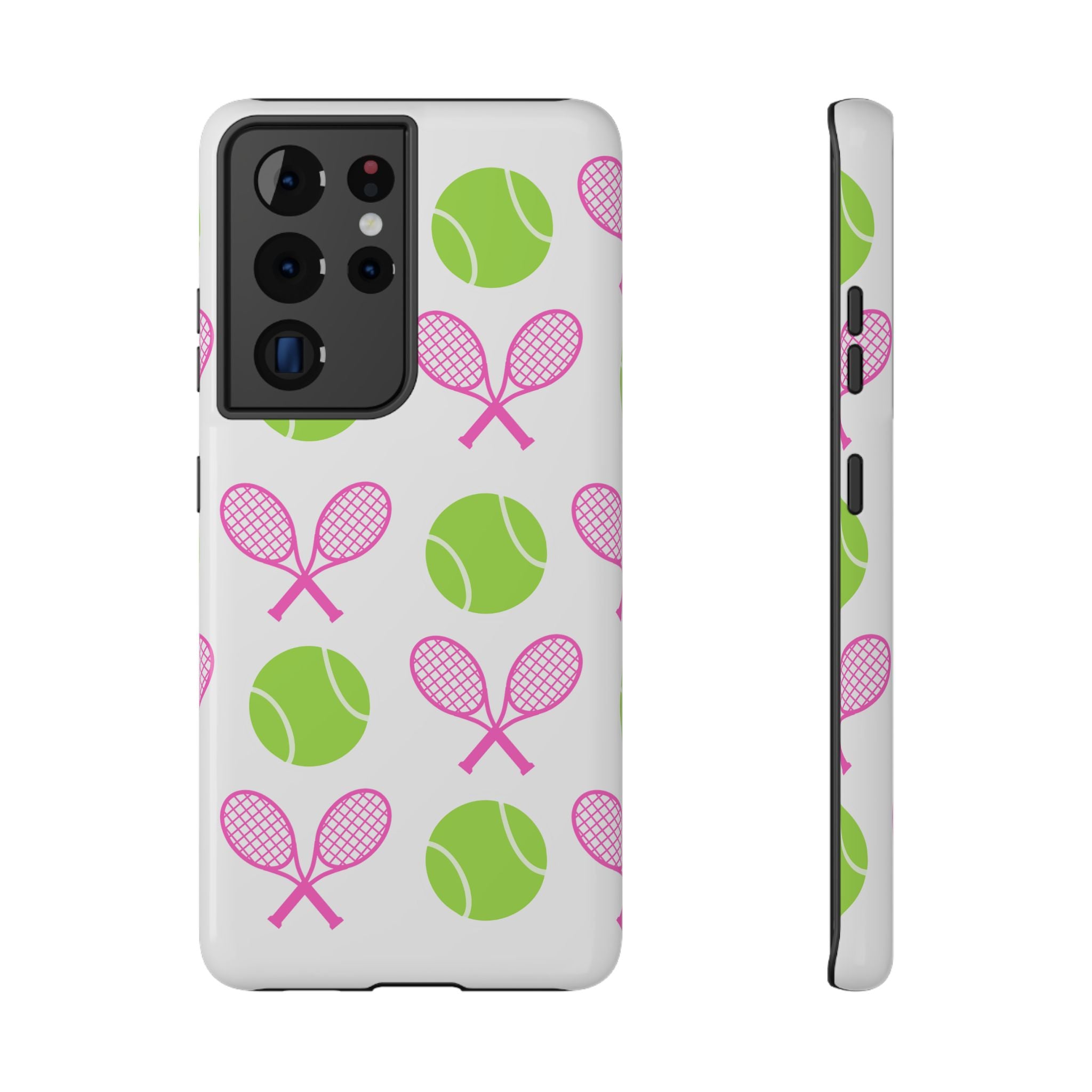 Tennis Pattern Impact-Resistant Phone Case — Pink Rackets & Green Balls