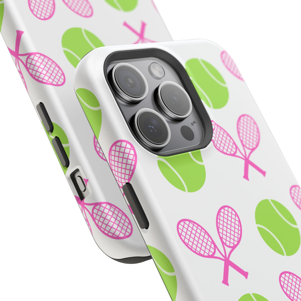 Tennis Pattern Impact-Resistant Phone Case — Pink Rackets & Green Balls