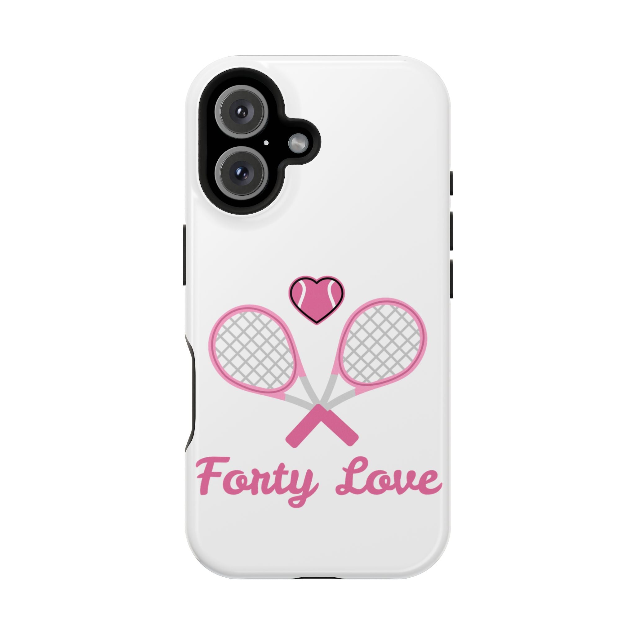 Tennis Impact‑Resistant Phone Case — 'Forty Love', pink/white