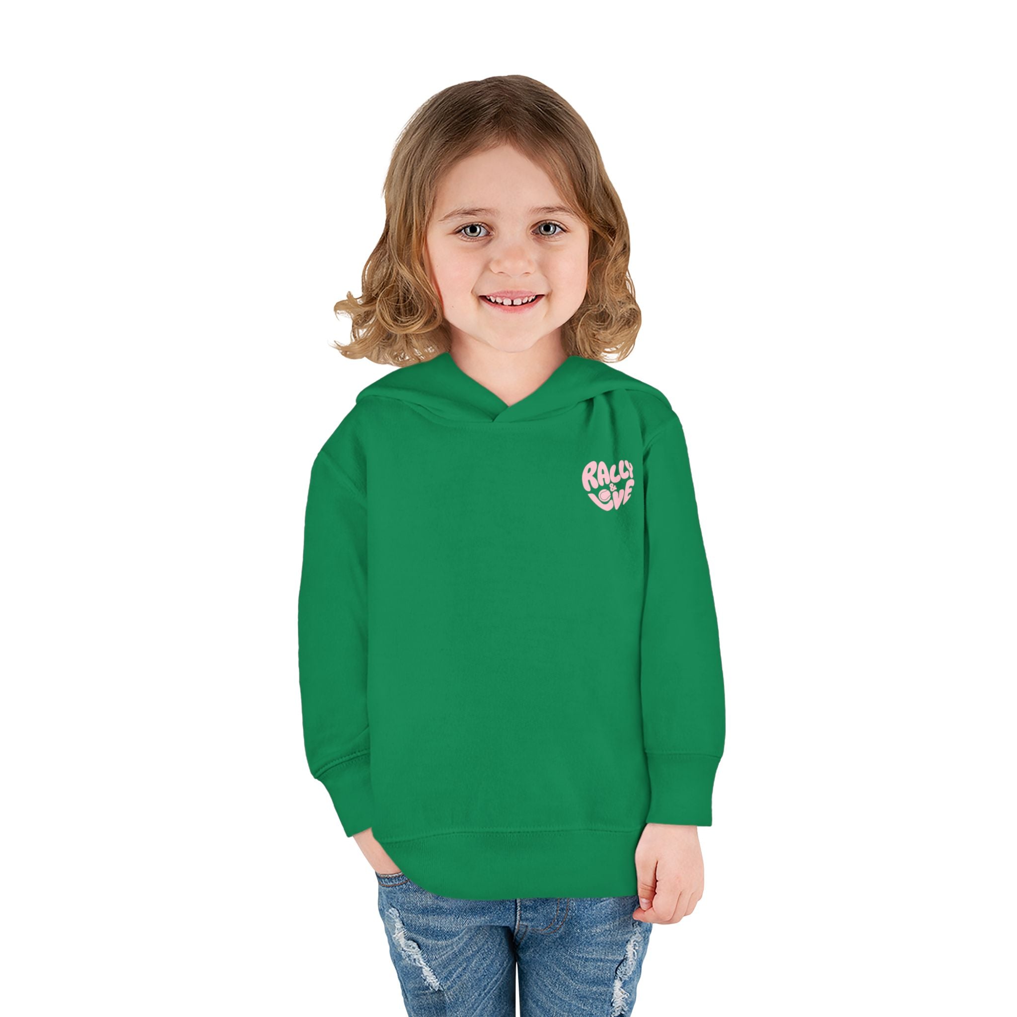 Girl Toddler's Junior Hoodie — “Let’s Go” Tennis Graphic Sweatshirt (Pink & Green)