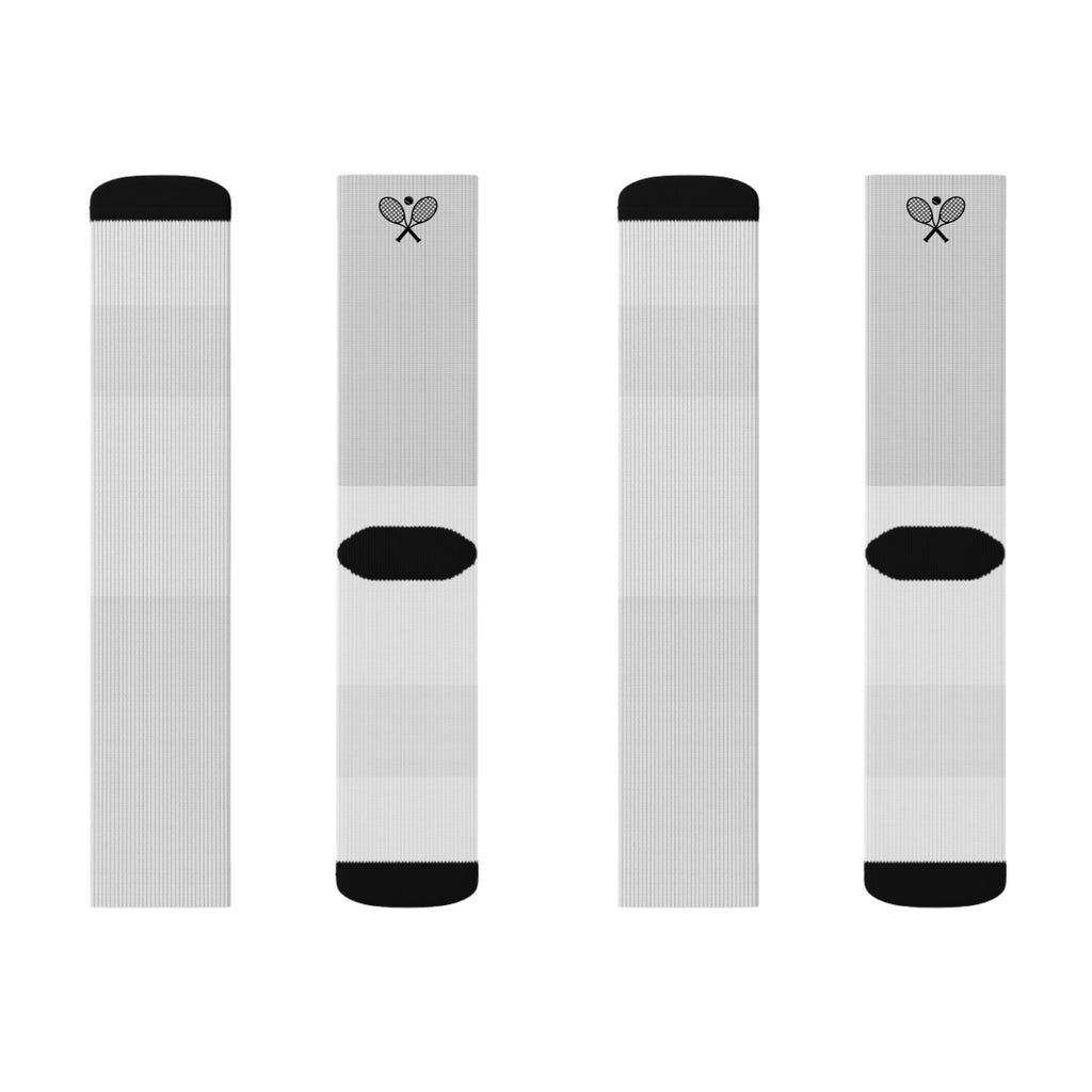 Men's Crew Socks — Custom, Black Tennis Racket/Ball Athletic Socks