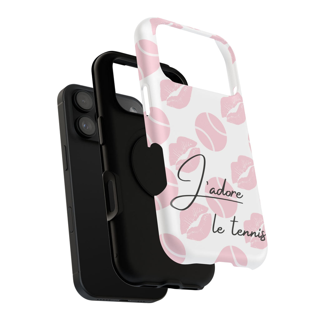 Impact-Resistant Phone Case - 'J'adore le tennis', pink tennis balls/lips