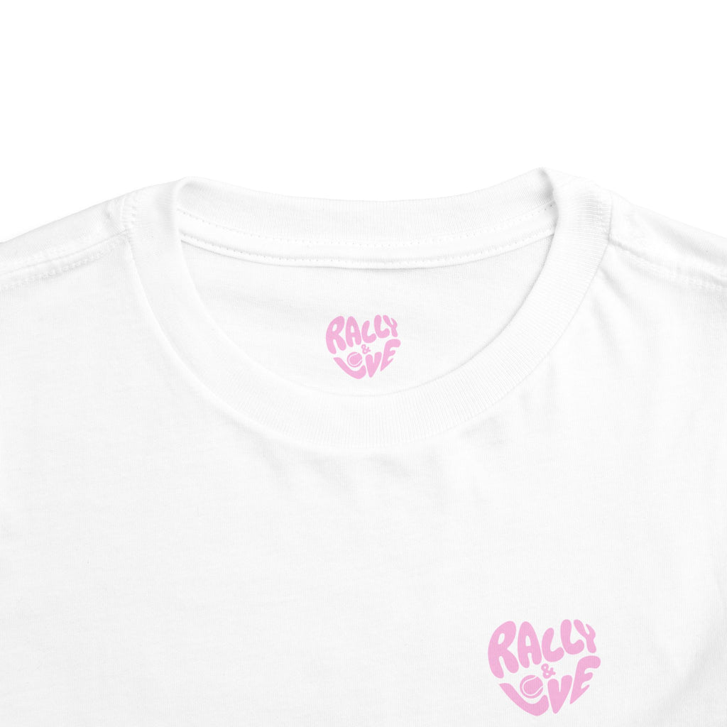 Girl's Toddler Junior Tee — 'Rally & Love' Heart Graphic Kids T-Shirt (bubblegum pink)