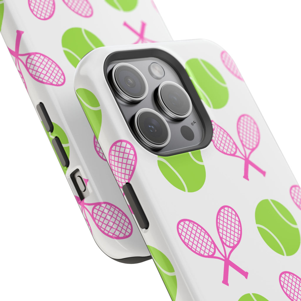 Tennis Pattern Impact-Resistant Phone Case — Pink Rackets & Green Balls