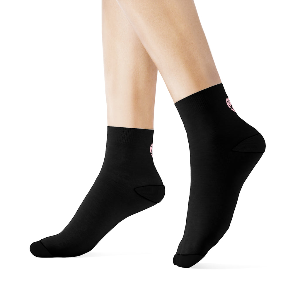 Women's Socks — Black/'Rally & Love' Pink Heart Graphic Cotton Crew Socks
