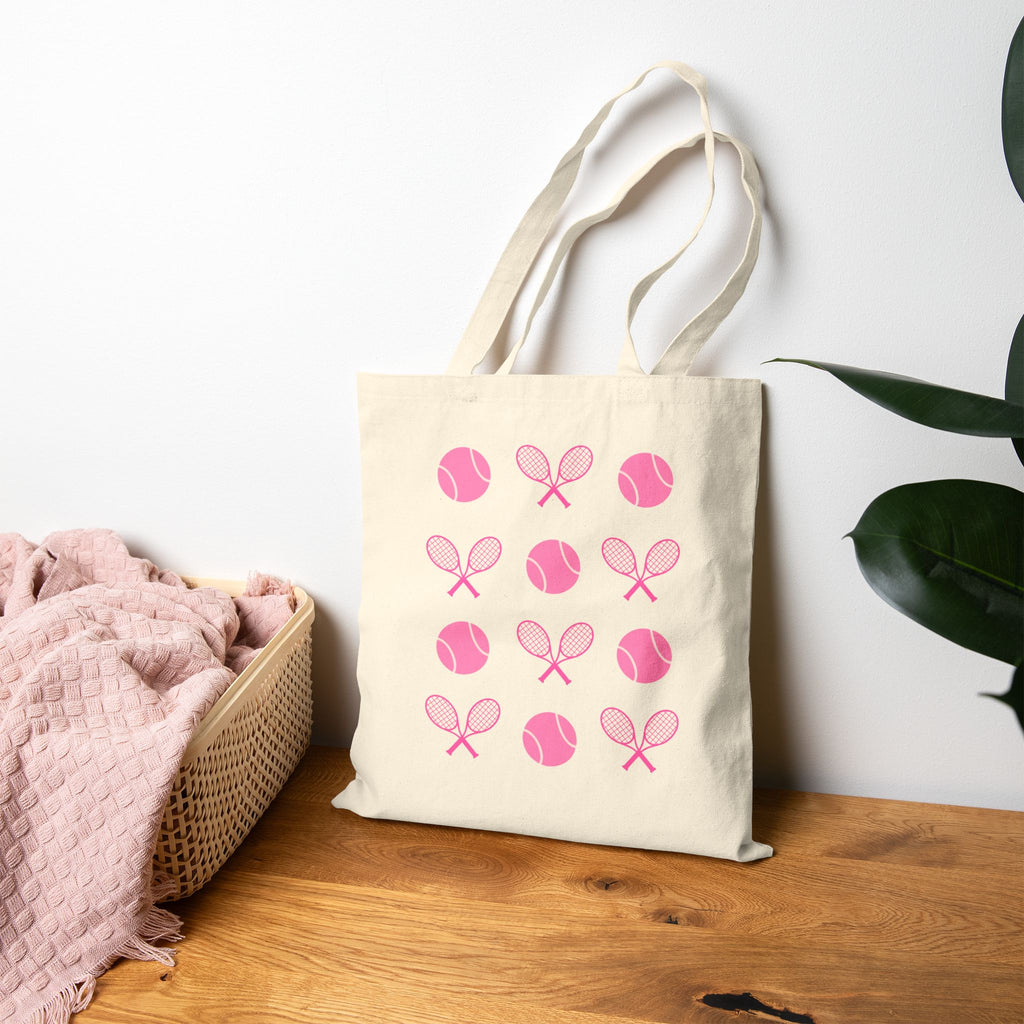 Tote Bag — Pink Tennis Rackets & Tennis Balls Canvas Tote