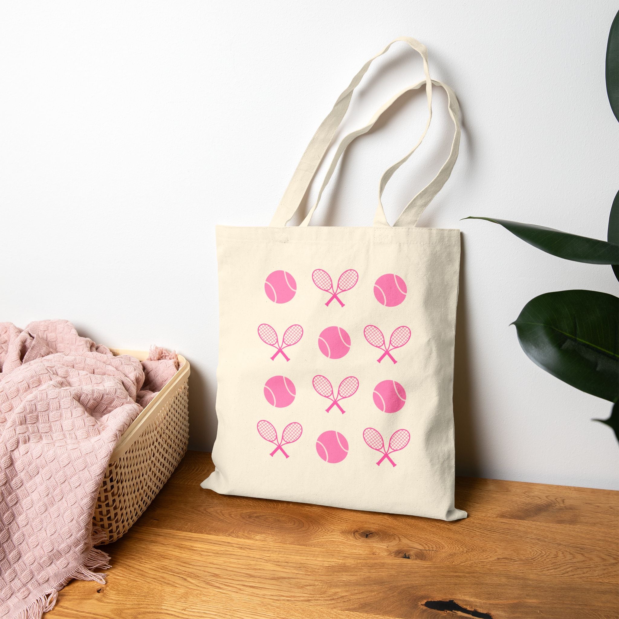 Tote Bag — Pink Tennis Rackets & Tennis Balls Canvas Tote