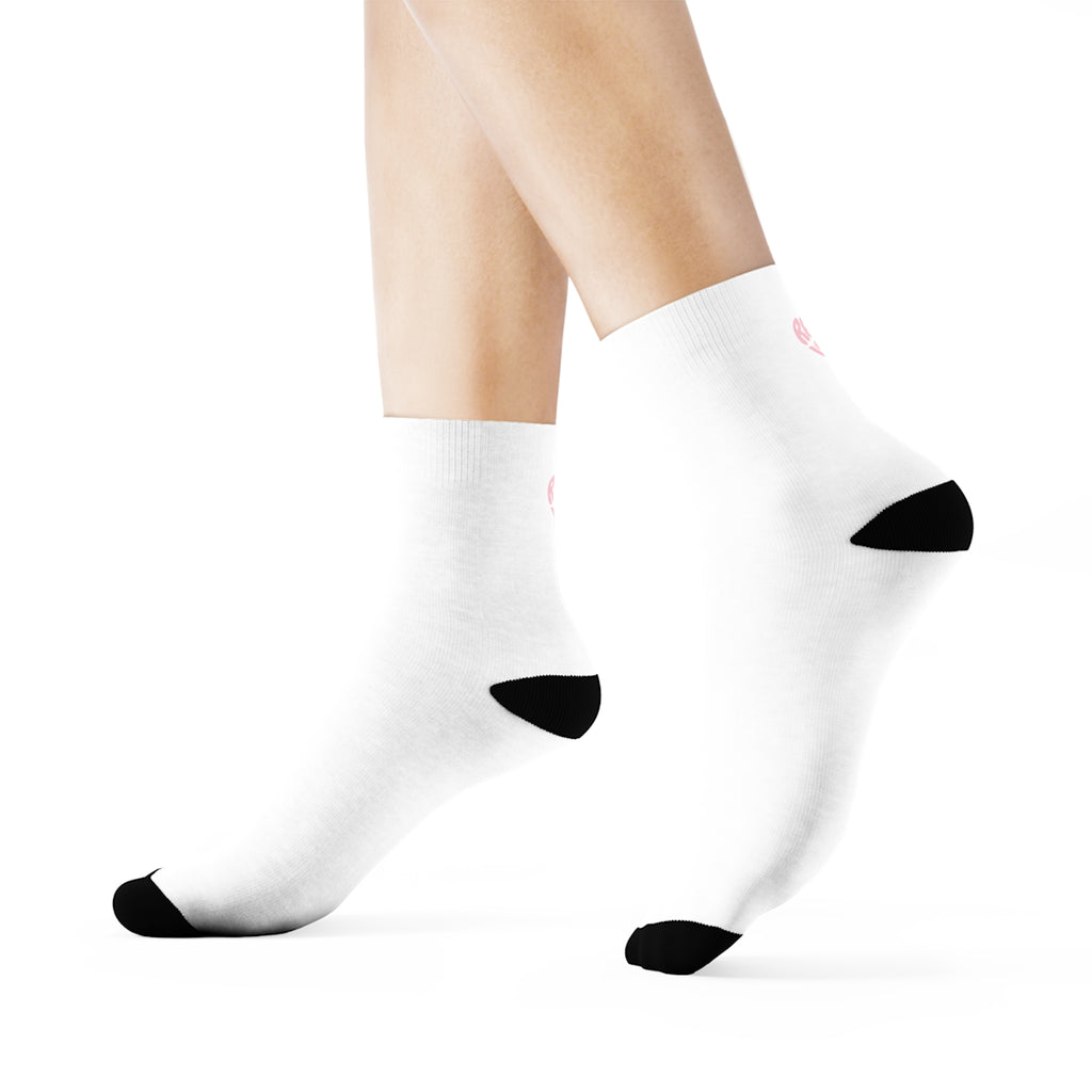 Women's Socks — White/'Rally & Love' Pink Heart Graphic Cotton Crew Socks