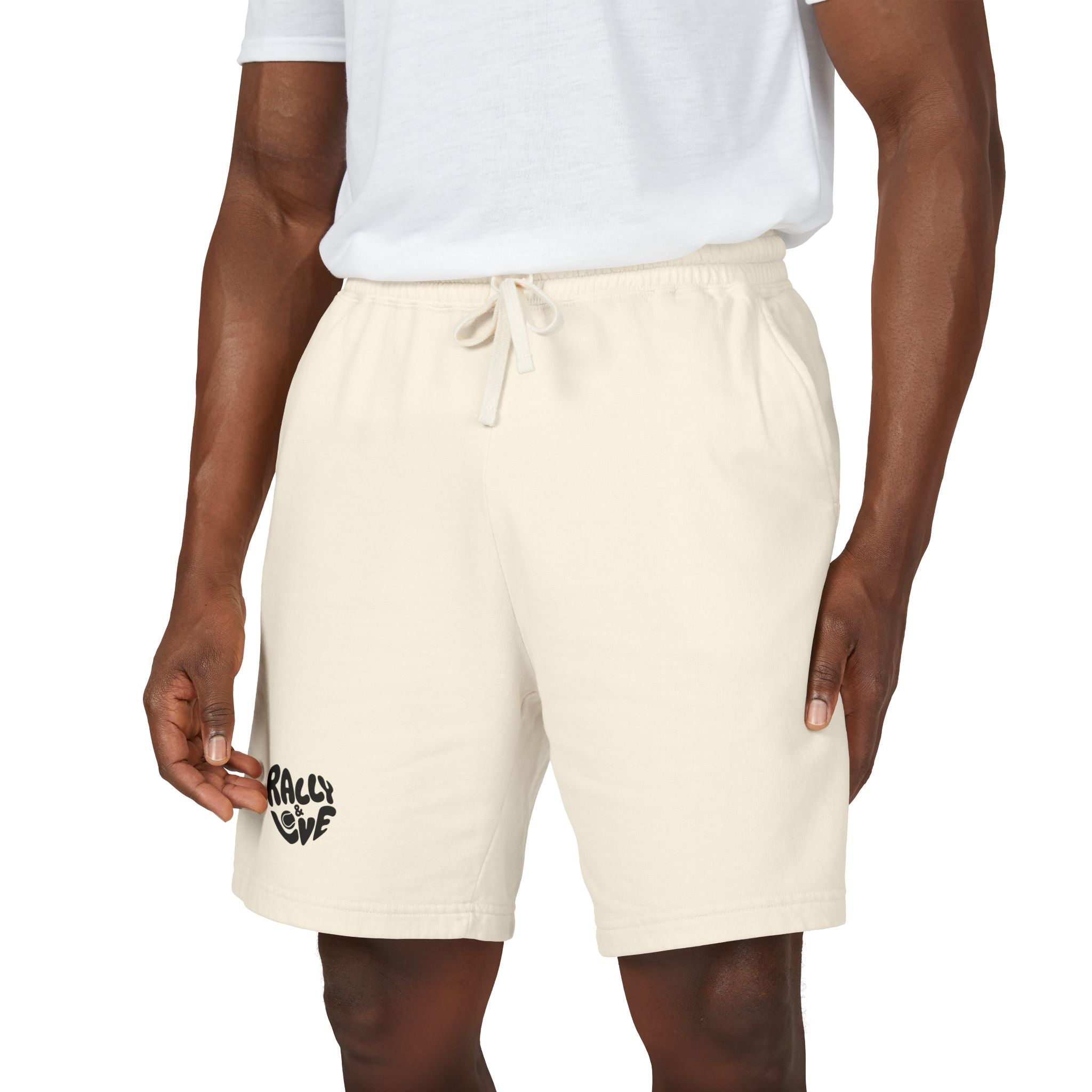 Men's Fleece Sweatshorts — 'Rally & Love' Logo Casual Lounge Shorts (black)