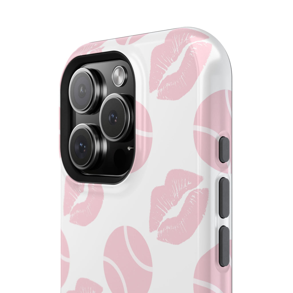 Impact-Resistant Phone Case - 'J'adore le tennis', pink tennis balls/lips