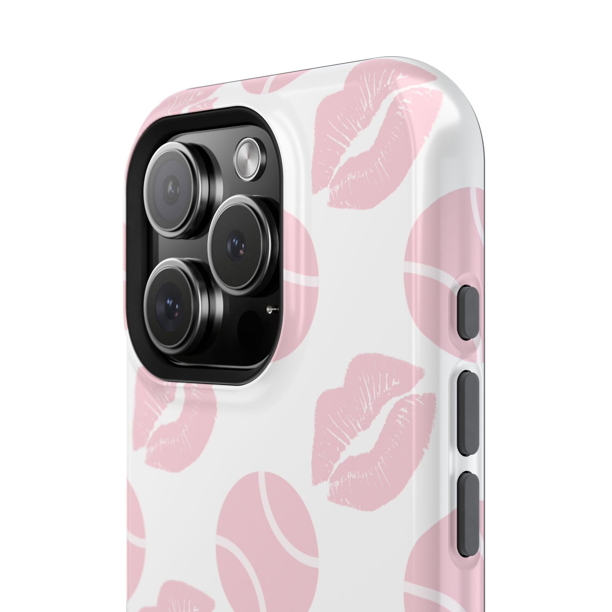 Impact-Resistant Phone Case - 'J'adore le tennis', pink tennis balls/lips