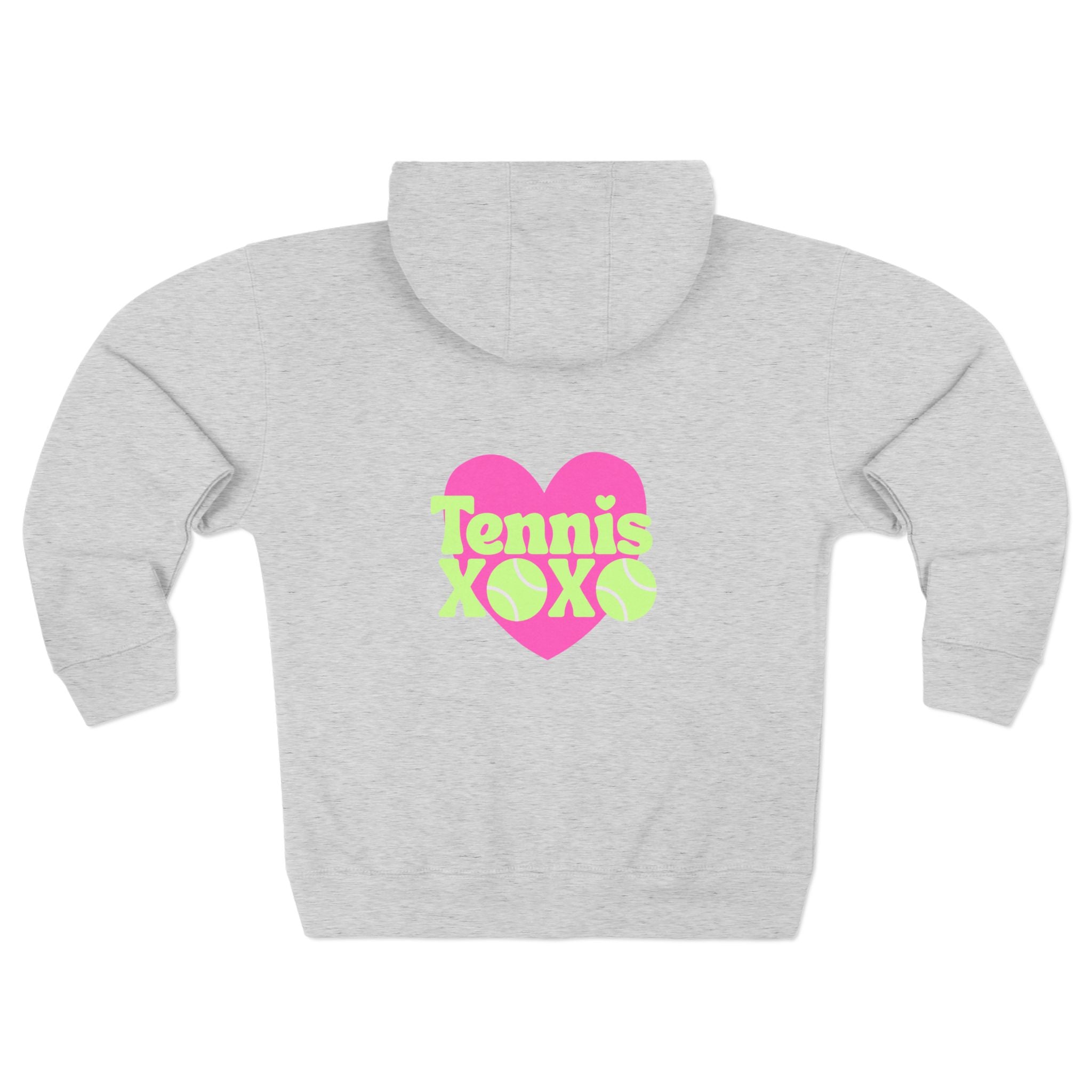 Women's Zip Hoodie — Neon Pink Heart 'XOXO' Tennis Graphic Hoodie