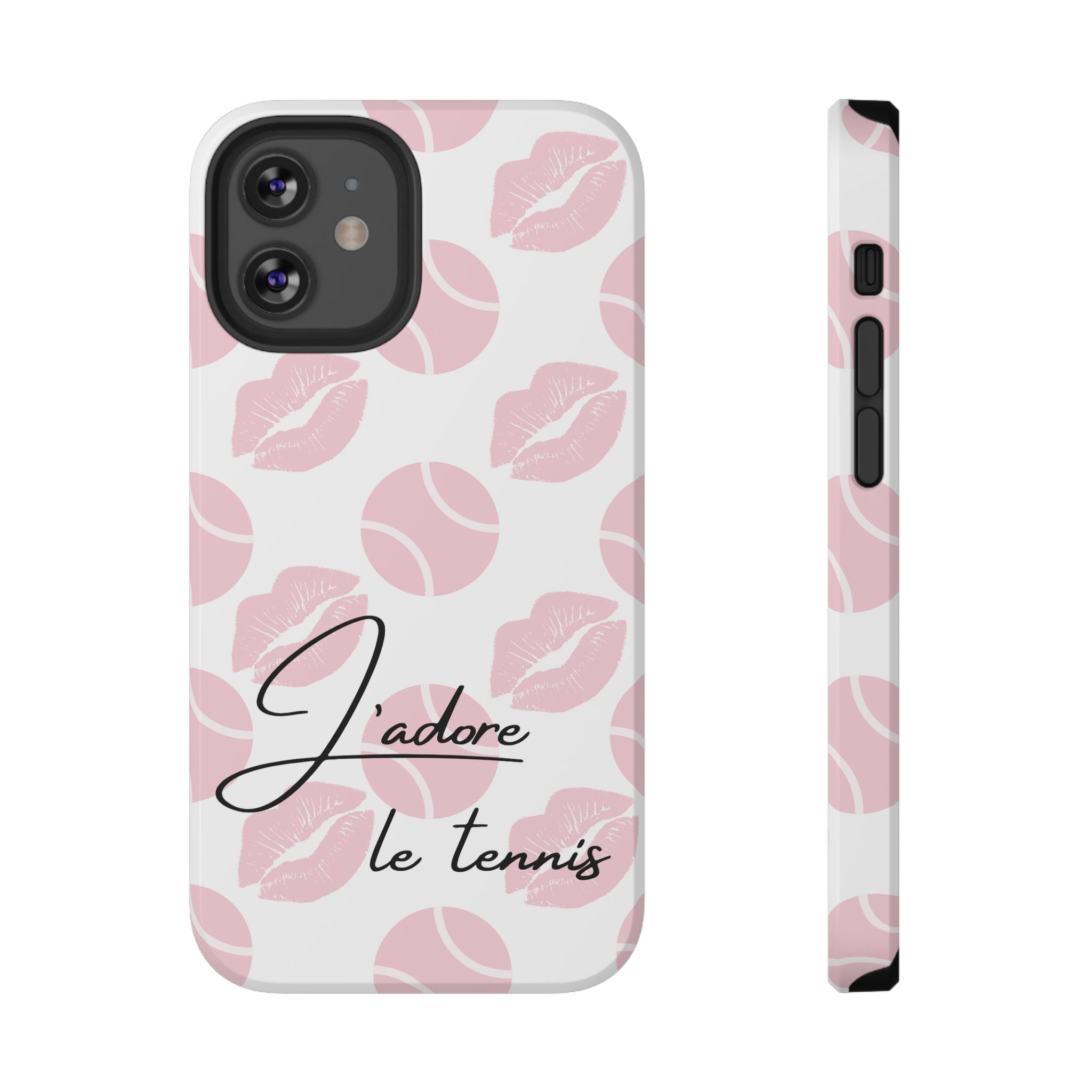Impact-Resistant Phone Case - 'J'adore le tennis', pink tennis balls/lips