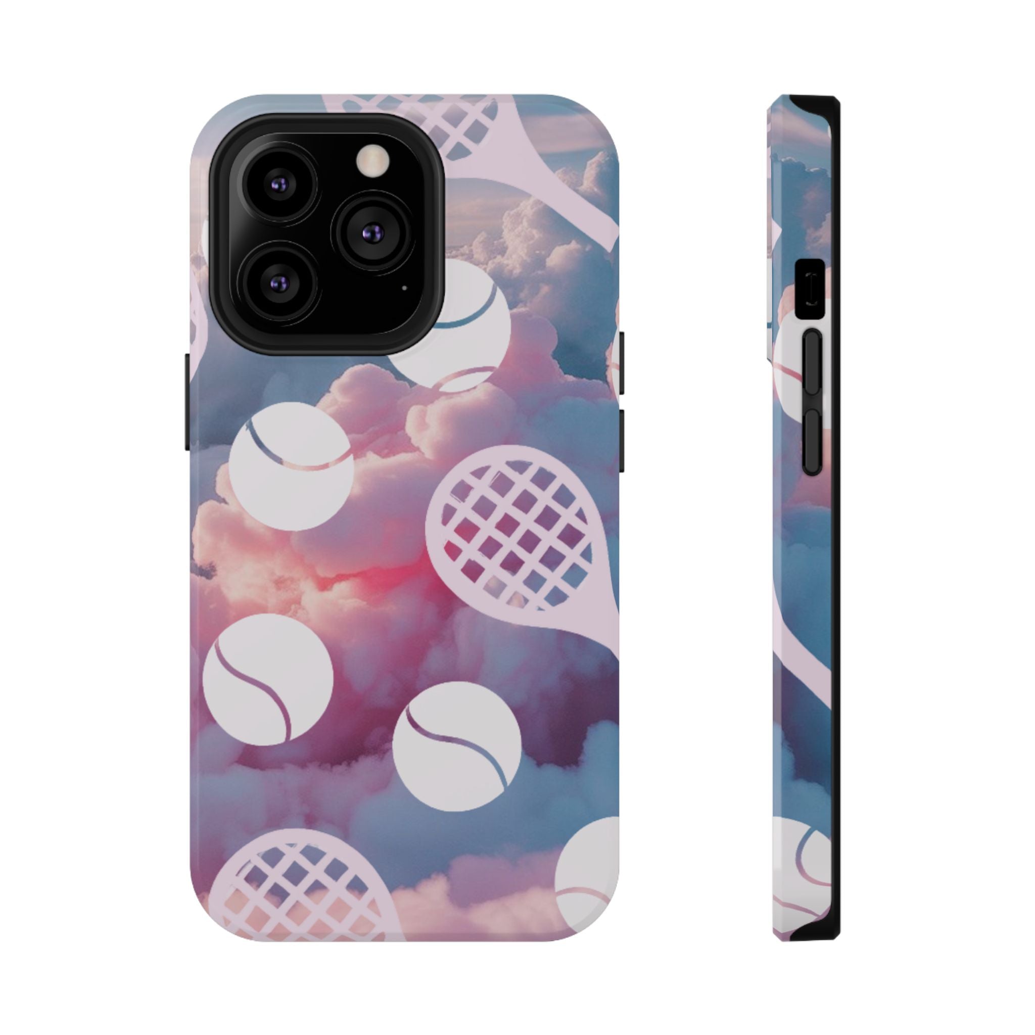 Tennis Impact-Resistant Phone Case — Tennis Rackets & Balls on Cloudscape