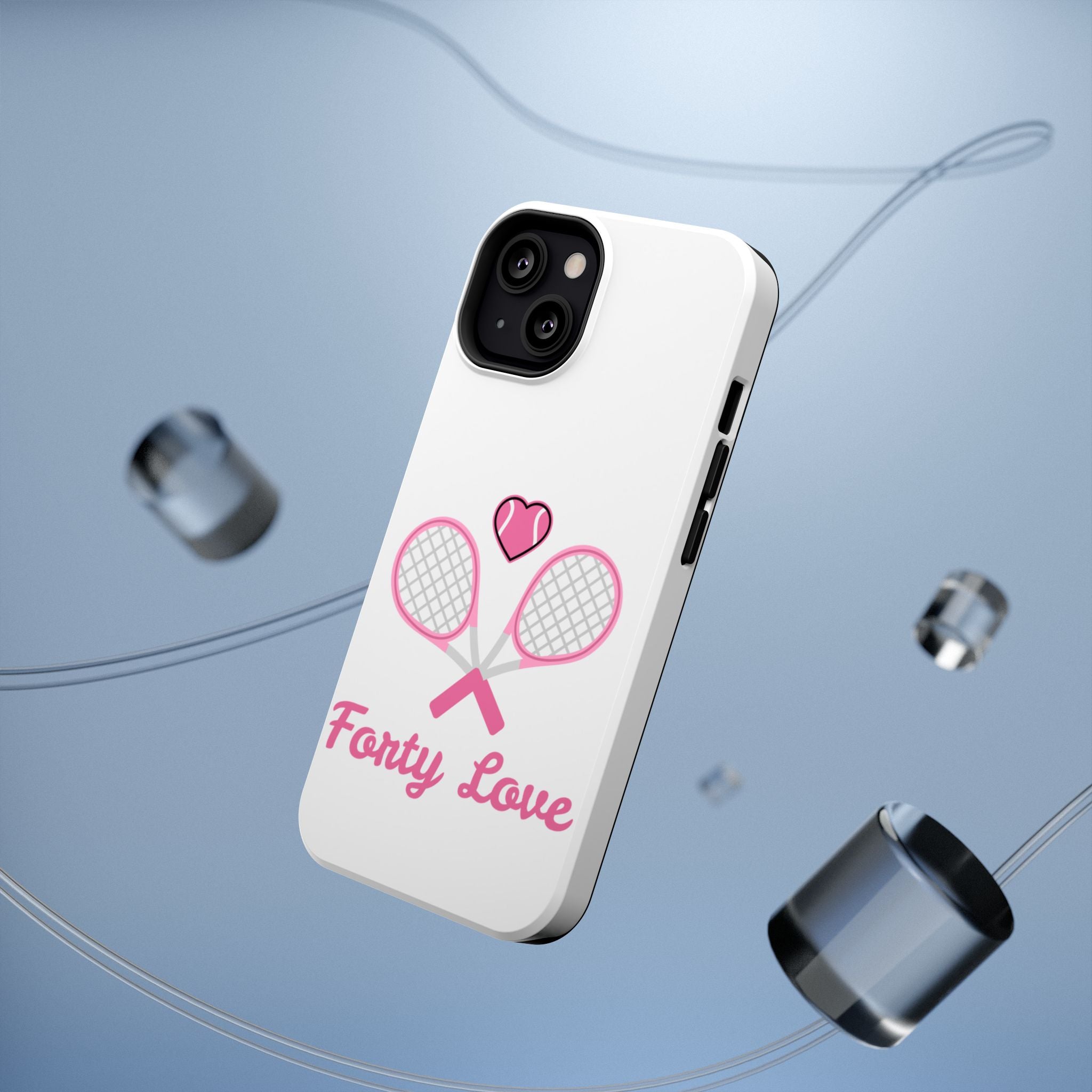 Tennis Impact‑Resistant Phone Case — 'Forty Love', pink/white