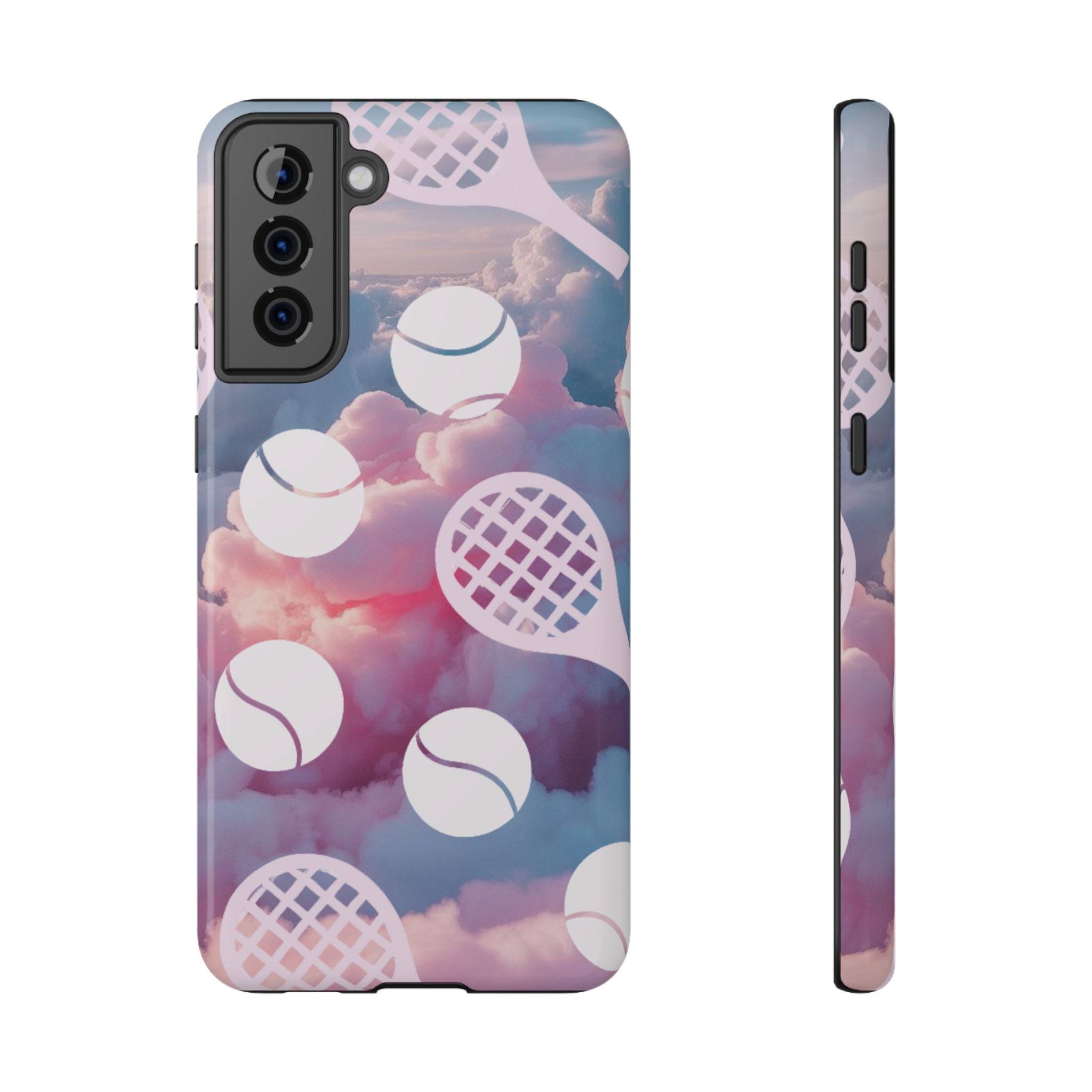 Tennis Impact-Resistant Phone Case — Tennis Rackets & Balls on Cloudscape