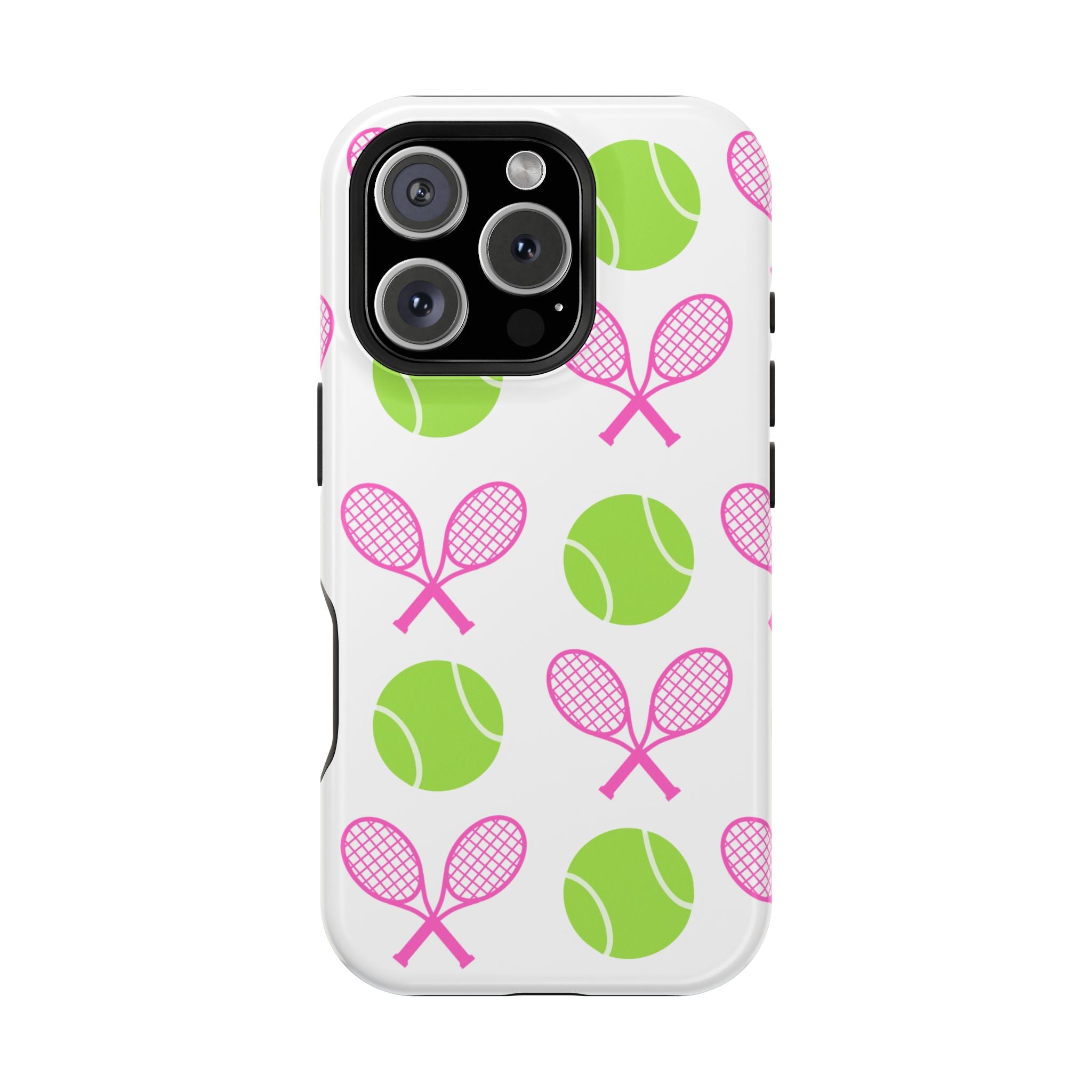 Tennis Pattern Impact-Resistant Phone Case — Pink Rackets & Green Balls