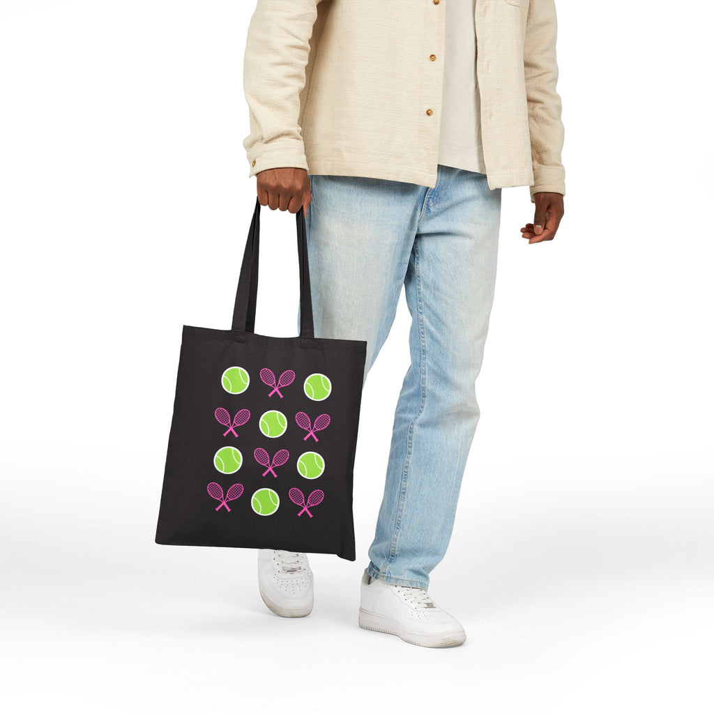Tote Bag — Pink Tennis Rackets & Green Tennis Balls Canvas Tote