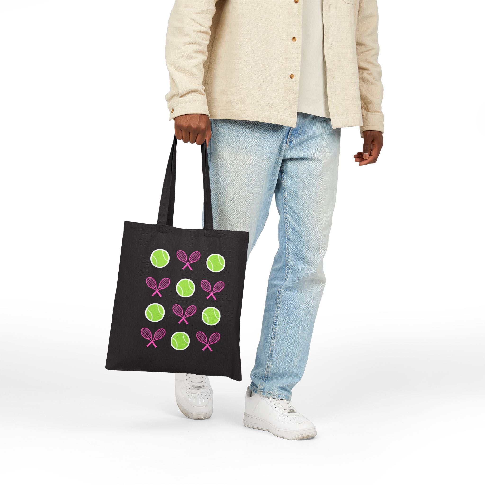 Tote Bag — Pink Tennis Rackets & Green Tennis Balls Canvas Tote