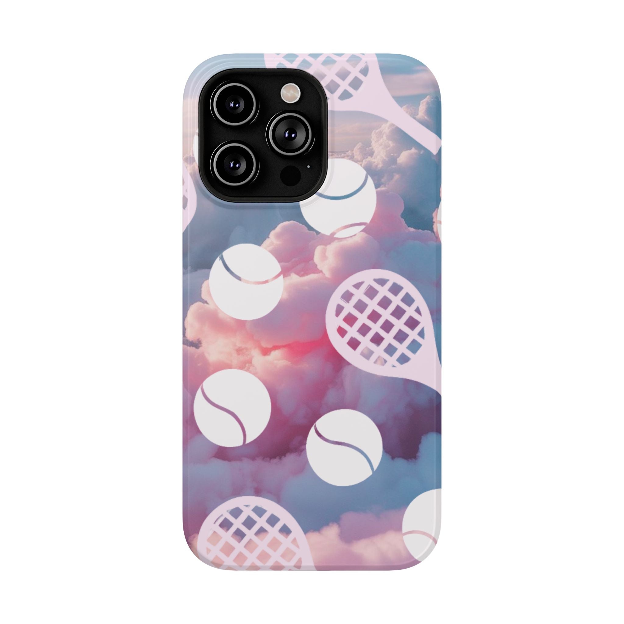 Tennis Impact-Resistant Phone Case — Tennis Rackets & Balls on Cloudscape