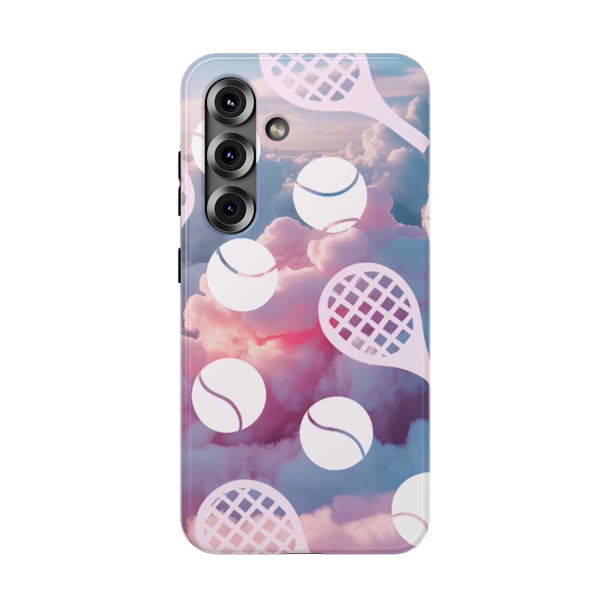 Tennis Impact-Resistant Phone Case — Tennis Rackets & Balls on Cloudscape