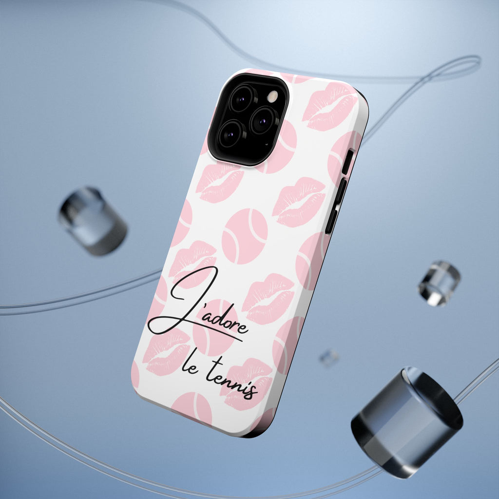 Impact-Resistant Phone Case - 'J'adore le tennis', pink tennis balls/lips